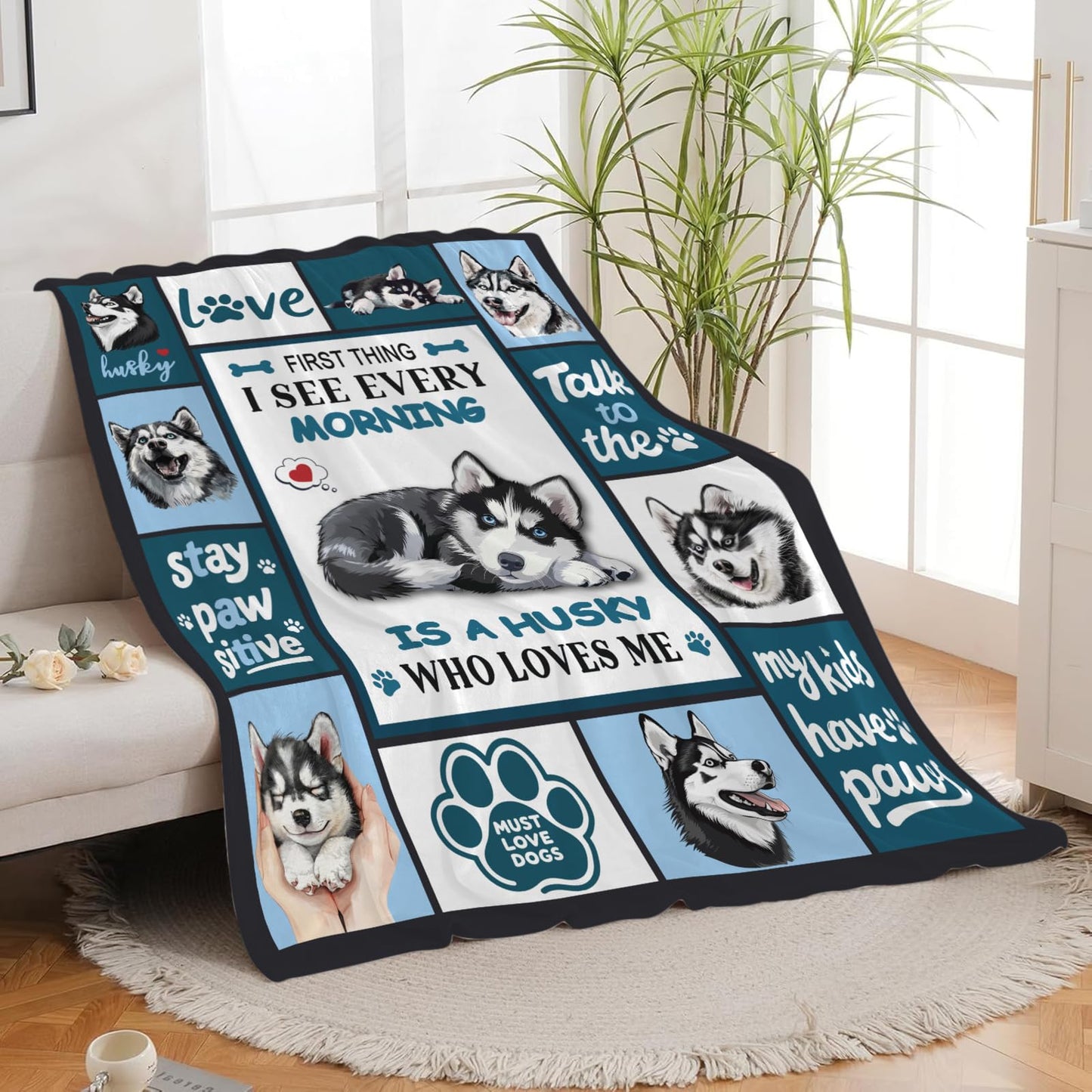 Lovira Siberian Husky Throw Blanket Dog Print Blankets Gifts for Couch Sofa Bed Stuff Decor Lightweight Soft Cozy Fleece Plush Warm Flannel Bedding for Lover Men Women 40"x50"