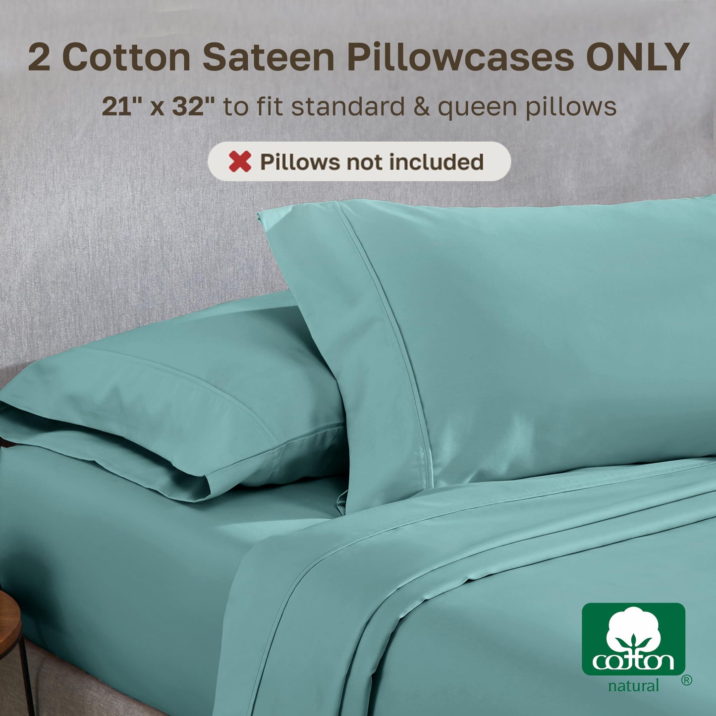 California Design Den Standard Queen Size Pillowcase Set - 400 Thread Count, 100% Cotton Sateen, Set of 2 Pillow Covers, Soft and Breathable - Teal