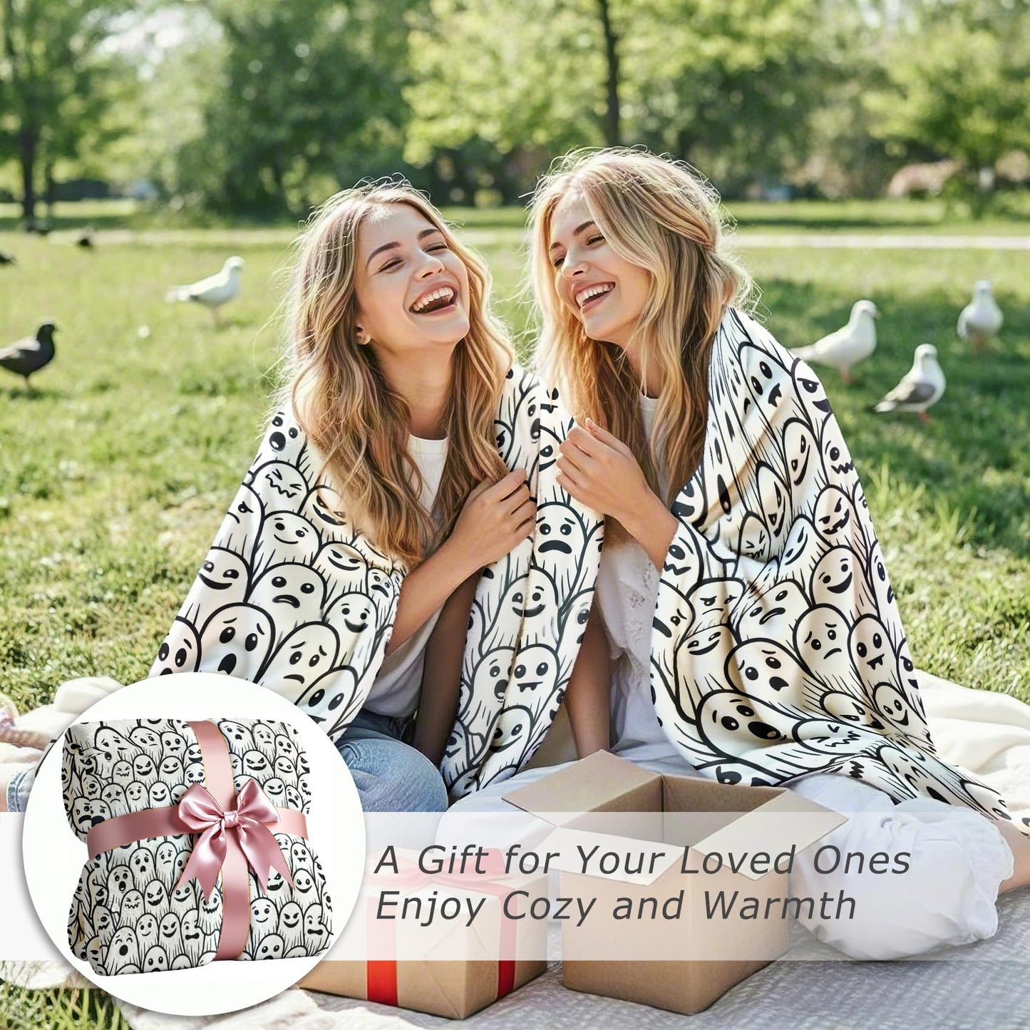 GEDAEUBA Ghost Gifts for Women - Halloween Spooky Fleece Blanket Throw, Soft Cozy Blankets & Throws for Couch, Bed, and Sofa, 50x60 inches