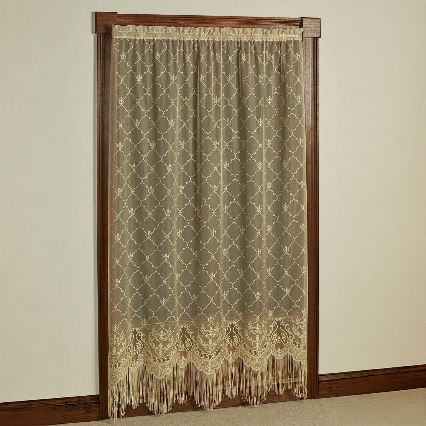 Touch of Class Victorian Fleur de Lis Lace Window Treatment Curtain Panel - Polyester - Antique Gold - European Style Panel for Bedroom Windows