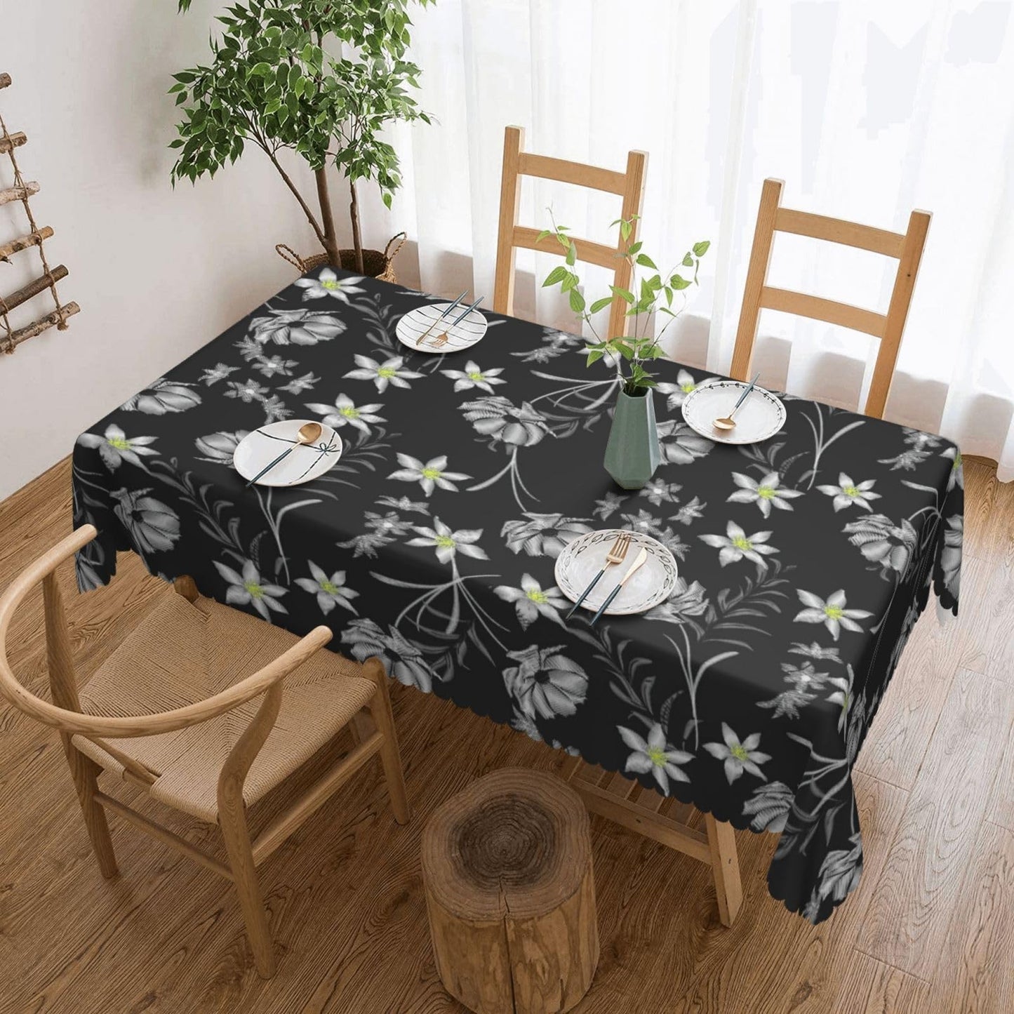 BHYGHJII Rectangular Table Cover Embroidered Floral Print Elegant Fitted Tablecloth for Farmhouse 54x72in