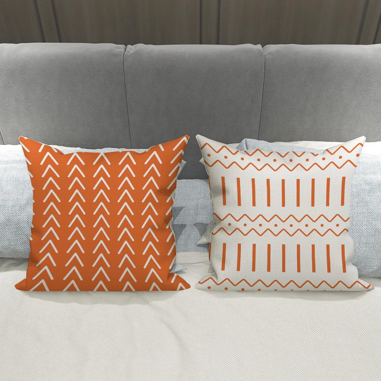 YCOLL Fall Pillow Covers 18x18 Set of 4, Modern Sofa Throw Pillow Cover for Fall Decor, Decorative Outdoor Linen Fabric Pillow Case for Couch Bed Car, Orange