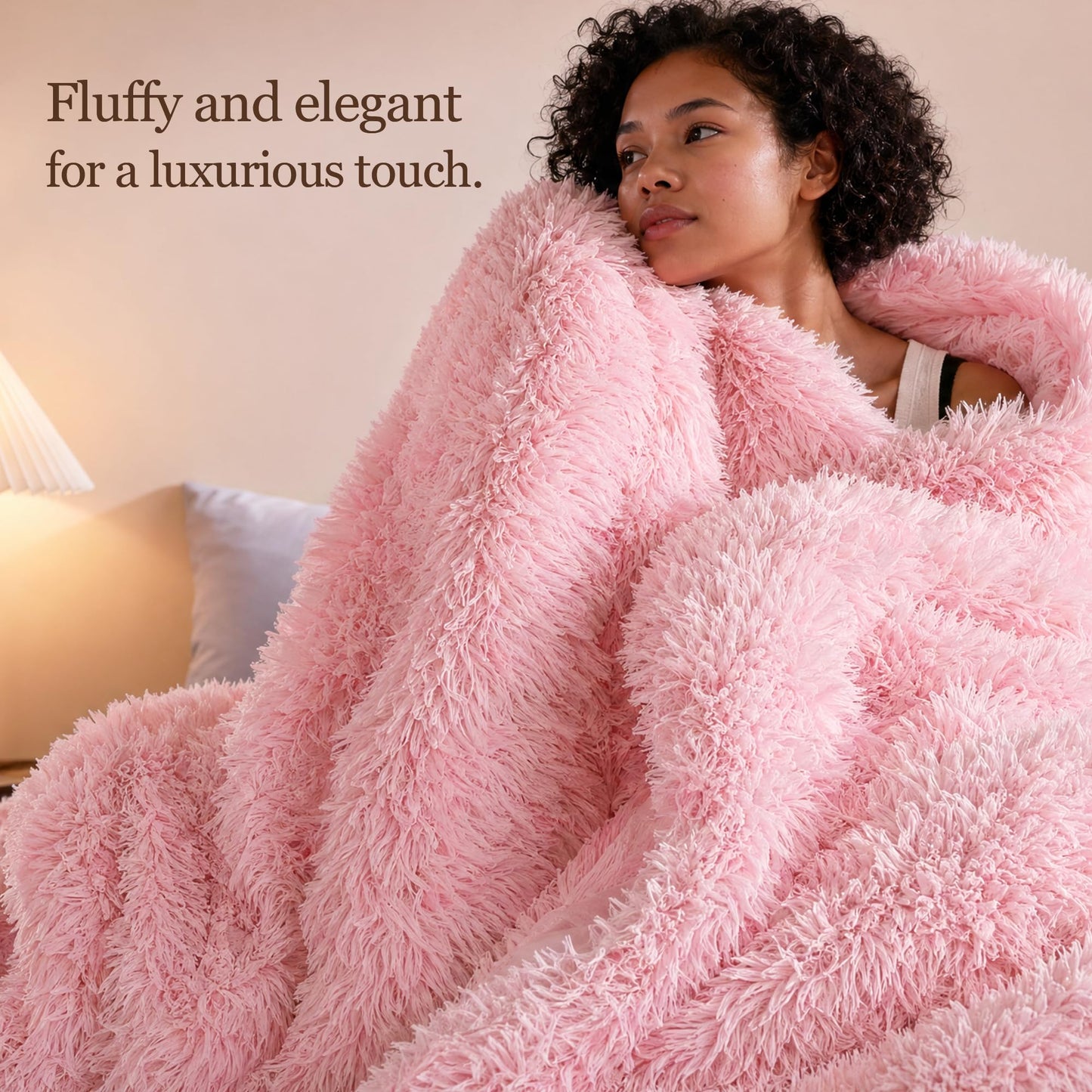 Smoofy Fluffy Queen Comforter Set, Faux Fur Pink Comforter Set Queen Size, Luxury Fuzzy Bedding Set, Soft Shaggy Bed Set Pink for All Season, 3 Pieces - 1 Comforter & 2 Pillowcases