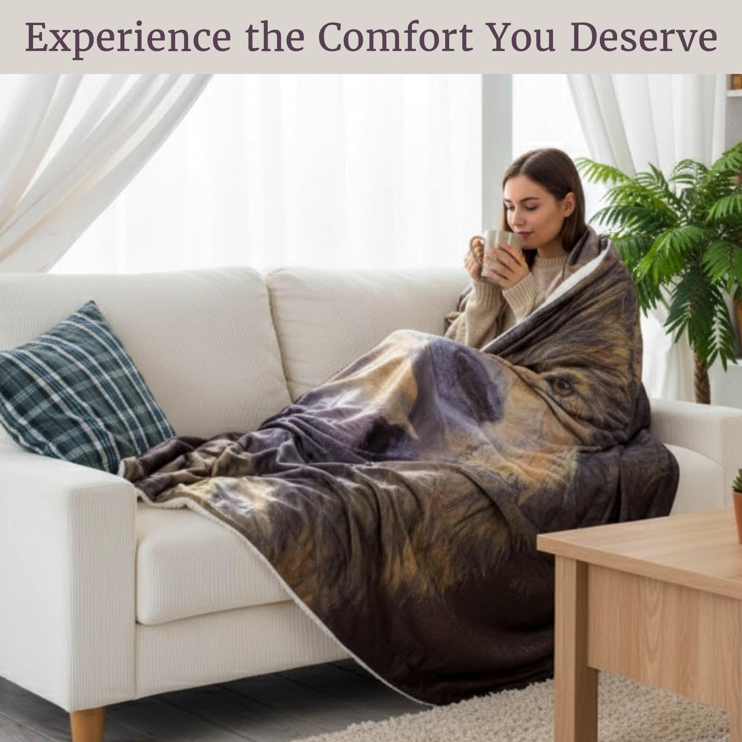 Sherpa Fleece Throw Blanket - Wolf Print Pattern, Lightweight Hypoallergenic Bed or Couch Soft Cozy Plush Blanket for Adults and Kids by Lavish Home