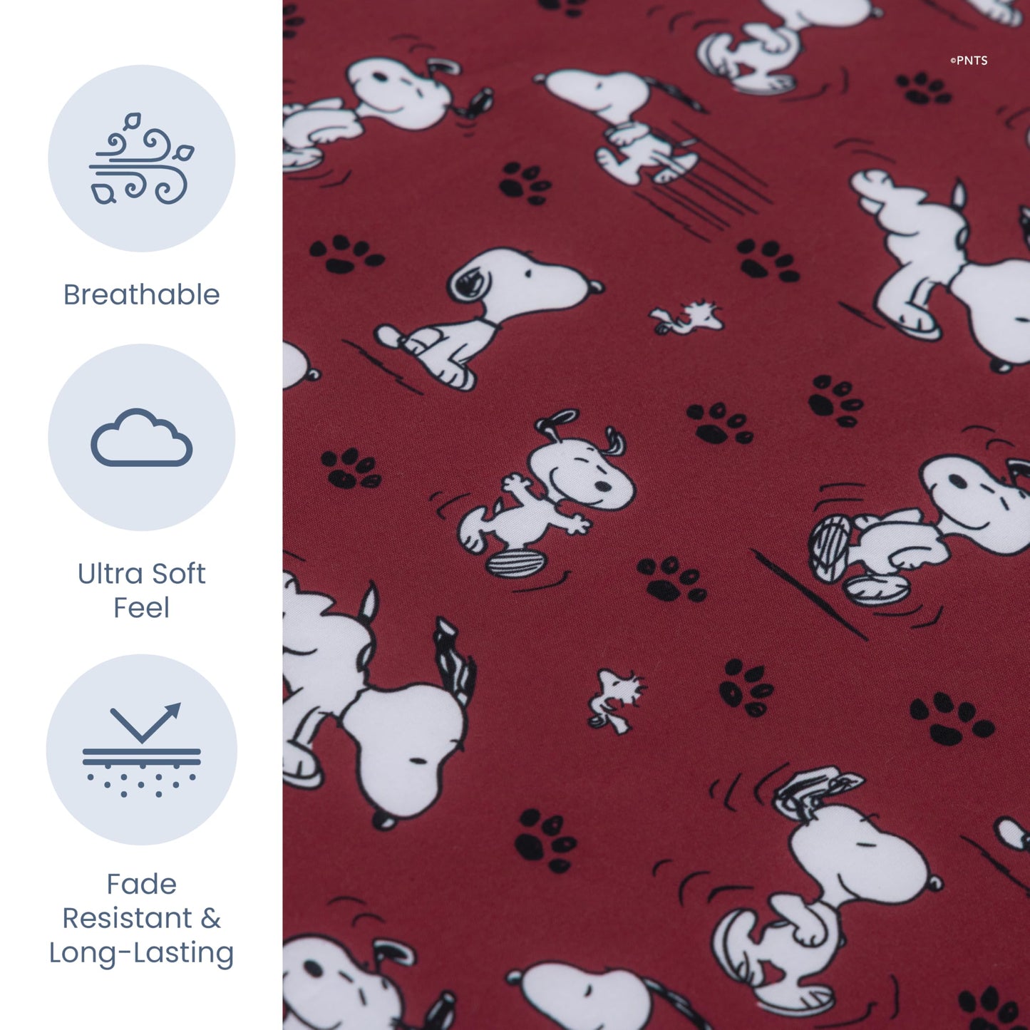 Berkshire Peanuts® Twin Flat Sheet (Only), Brushed Microfiber Sheet with Cute Snoopy Characters, Soft, Breathable, Easy-Care Bedding for Peanuts Fans, Mini Poses & Paws Wine