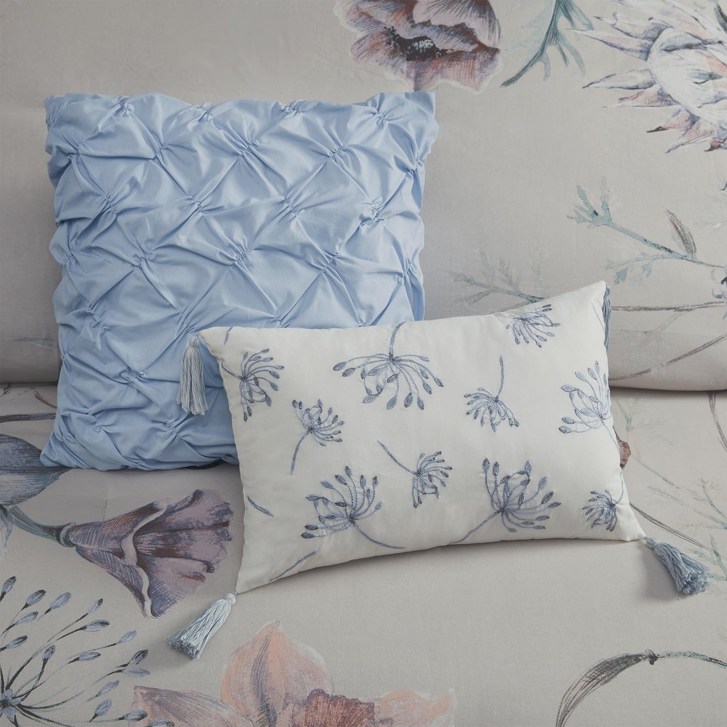 Madison Park Cassandra Cotton Blend Comforter Set - Feminine Design Colorful Floral Print, All Season Down Alternative Bedding Layer and Matching Shams, Queen (90 in x 90 in), Blue 8 Piece