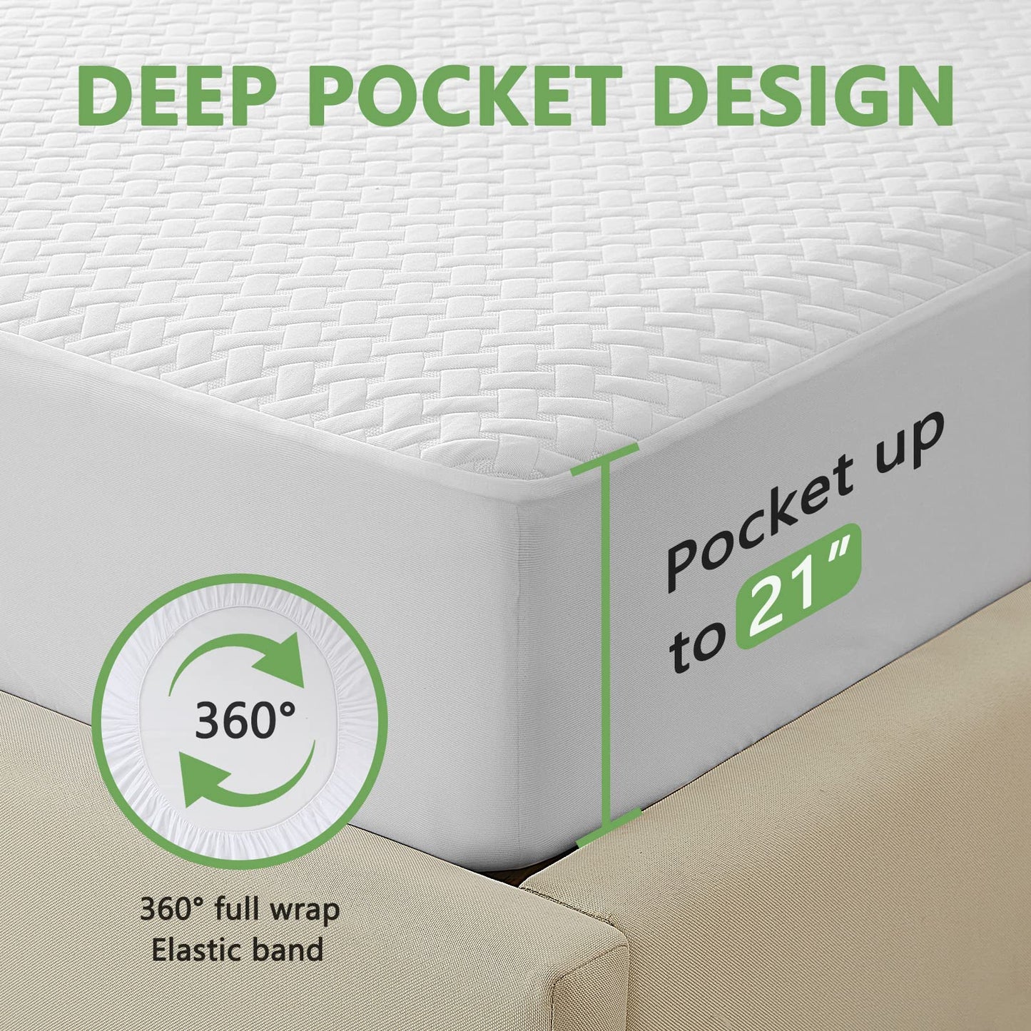 Rokduk Waterproof Mattress Protector Twin Ultra Cooling Mattress Cover Hypoallergenic, Premium Knit Breathable Noiseless Bed Pad Protector Deep Pocket (Vinyl Free)