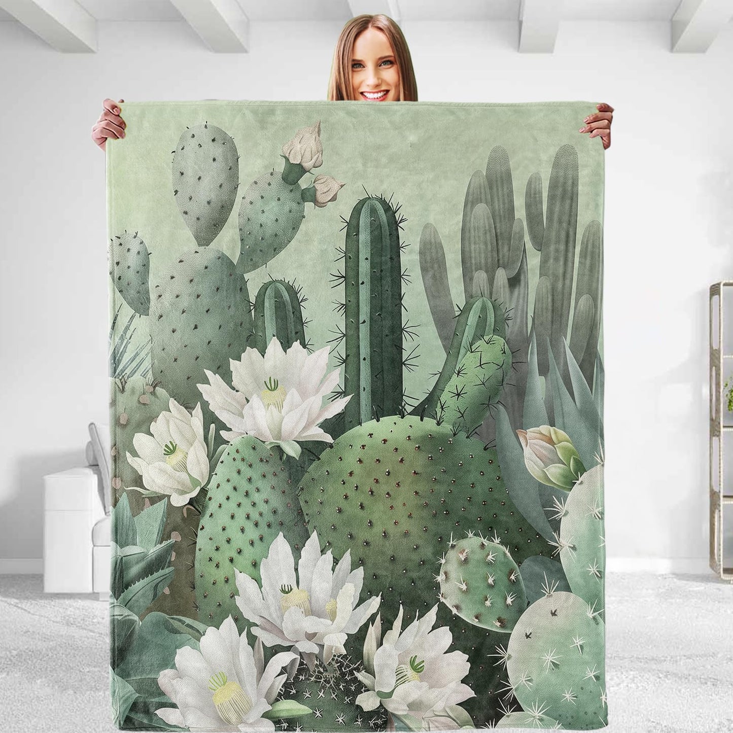 dhakalrlde Cactus Theme Throw Blanket for Men & Women - Soft Plush Flannel, Comfy and Lightweight, Warm and Fuzzy for Couch, Bedroom, Travel, Bed, Living Room, and Outdoor 50in×60in