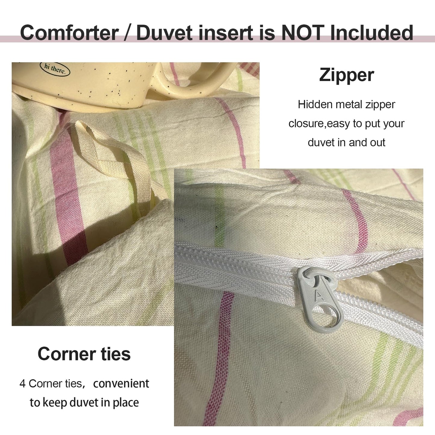 EAVD Retro Striped Duvet Cover Queen Size Soft 100% Cotton Green Purple Vertical Stripes Pattern Bedding Set with 2 Pillowcases Reversible Farmhouse Geometric Pattern Duvet Cover with Zipper
