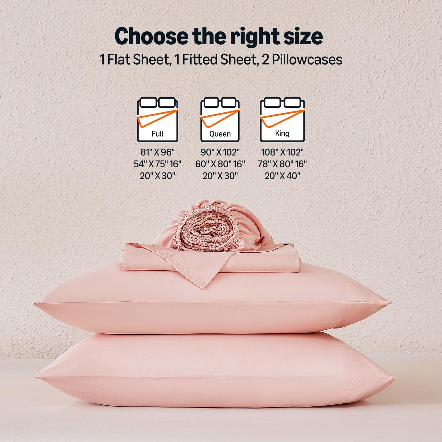 Amazon Basics Sheet Set Cationic 4-Piece Bedding Set, Wrinkle Free and Easy Fit, Easy Care Bedding with 1 Deep Pocket Fitted Sheet, 1 Flat Sheet, and 2 Pillowcases, King, Pink