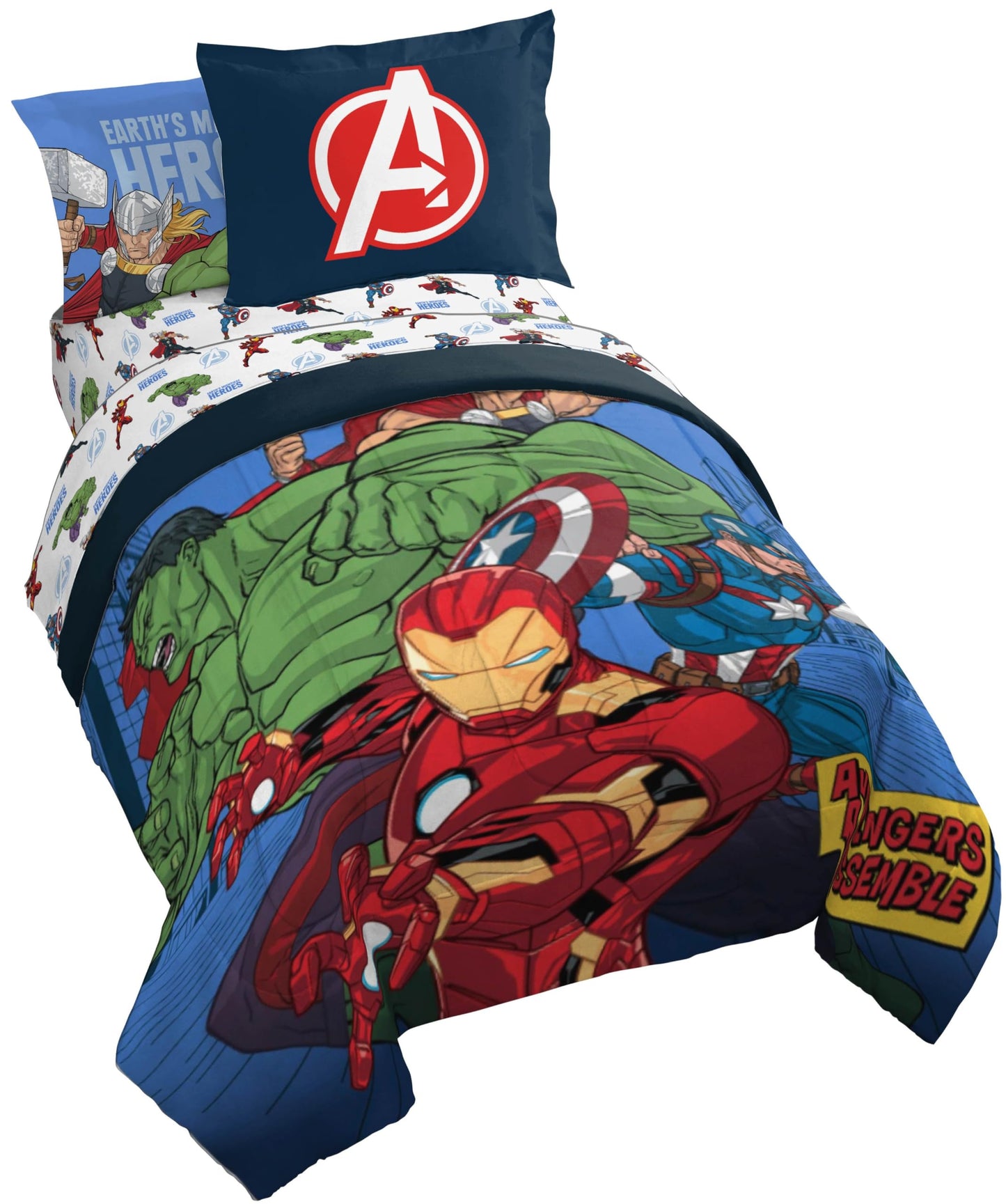 Jay Franco Kids Bed Set, Blue, Avengers, 5 Piece Twin