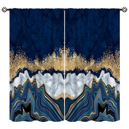 Djaby Blue Marble Curtains, Modern Luxury Gold Texture Window Curtains Drapes for Bedroom Living Room Home 42" W X 45" L(No Blackout)