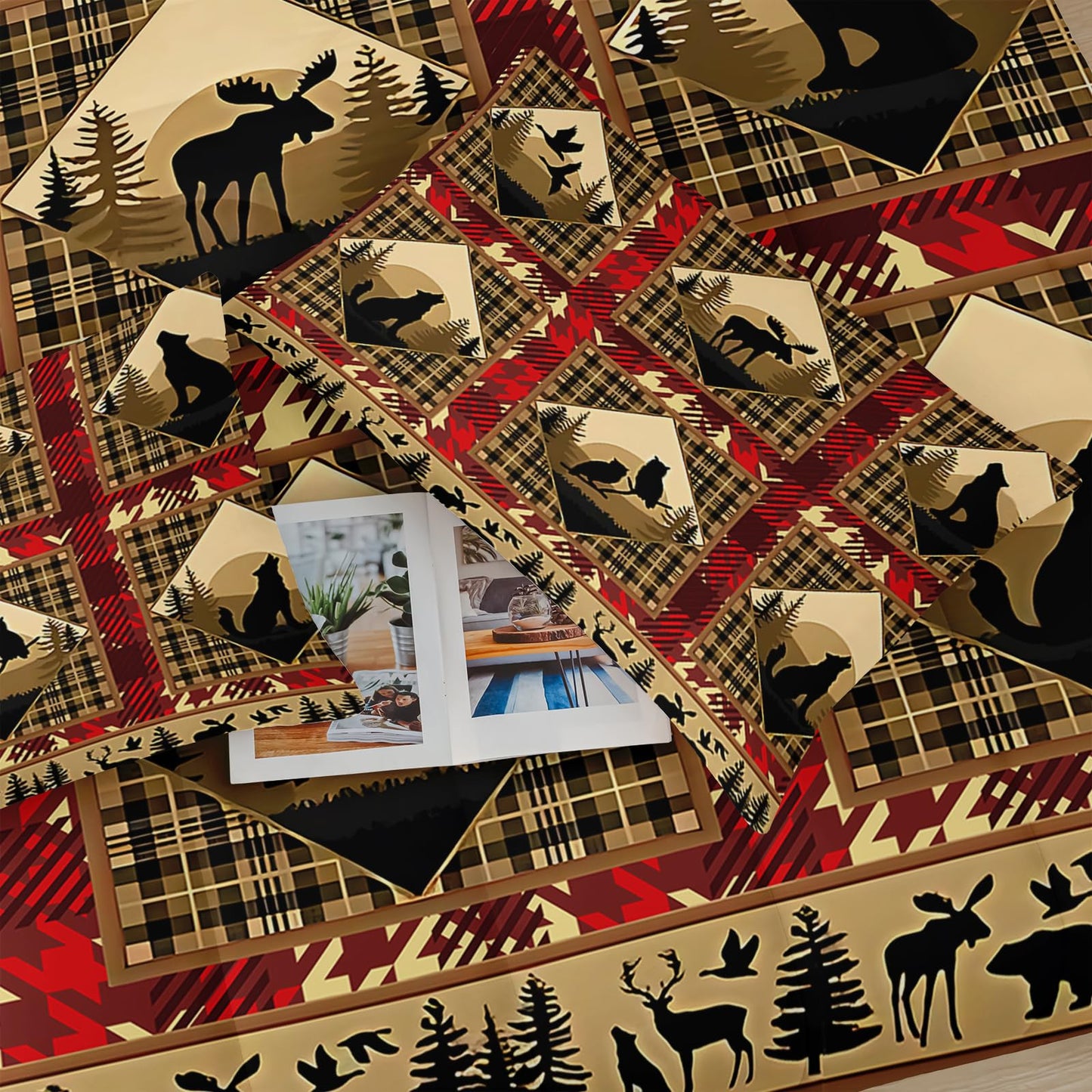 lneffble Red and Black Plaid Comforter Set Twin，Twin Size Bedding Set Animal Print，Rustic Farmhouse Quilt Bedding Sets Twin，with 1 Comforter with 2 Pillow Case