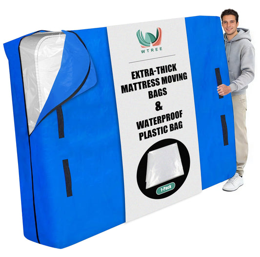 WTREE Double Shield Mattress Bag for Moving and Storage, 8 Reinforced Handles Mattress Cover with Internal Clear Mattress Protector, 170GSM Heavy Duty Tarp Mattress Mover Tool, Queen