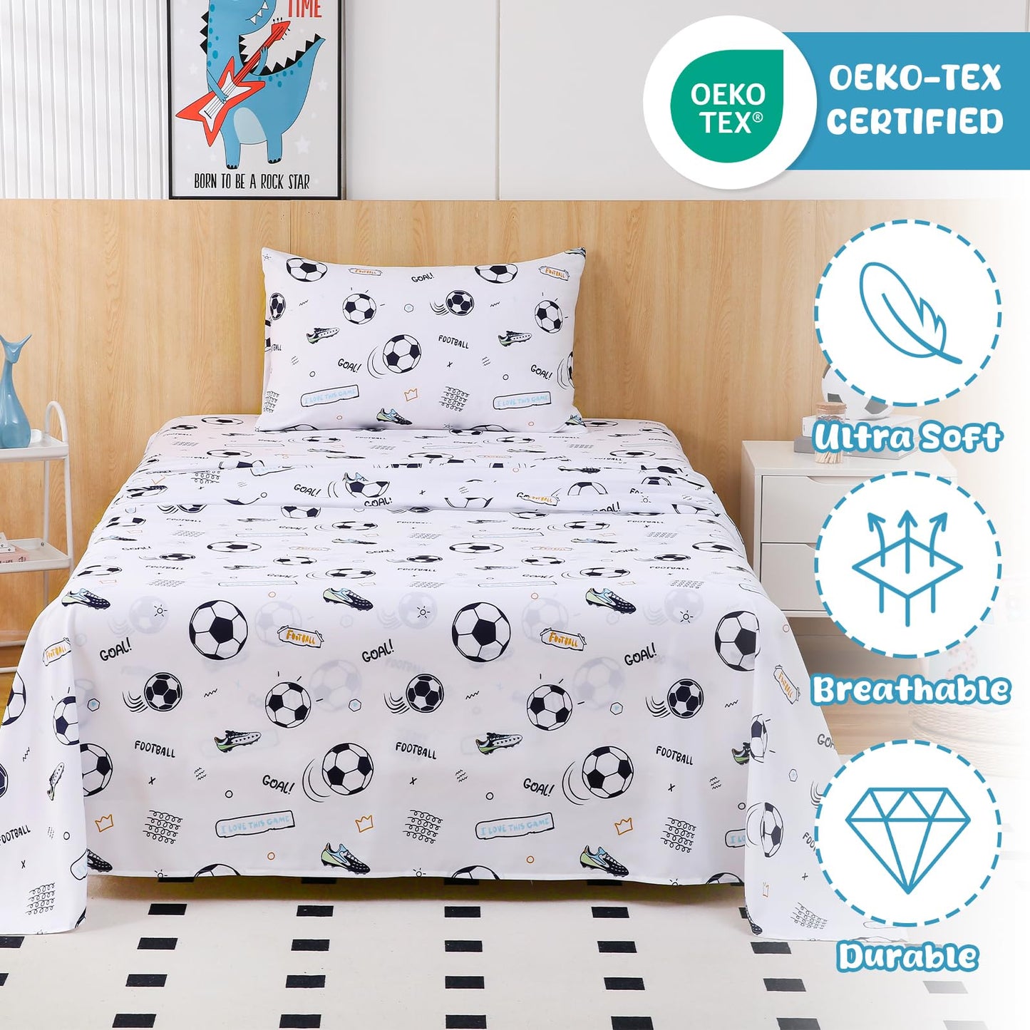 Swiftify Twin Sheet Set Kids, Soccer Sport Sheets, 3-Piece Bed Sheet Set for Boys & Girls, Soft Brushed Microfiber Bedding, Deep Pocket, Wrinkle & Fade Resistant