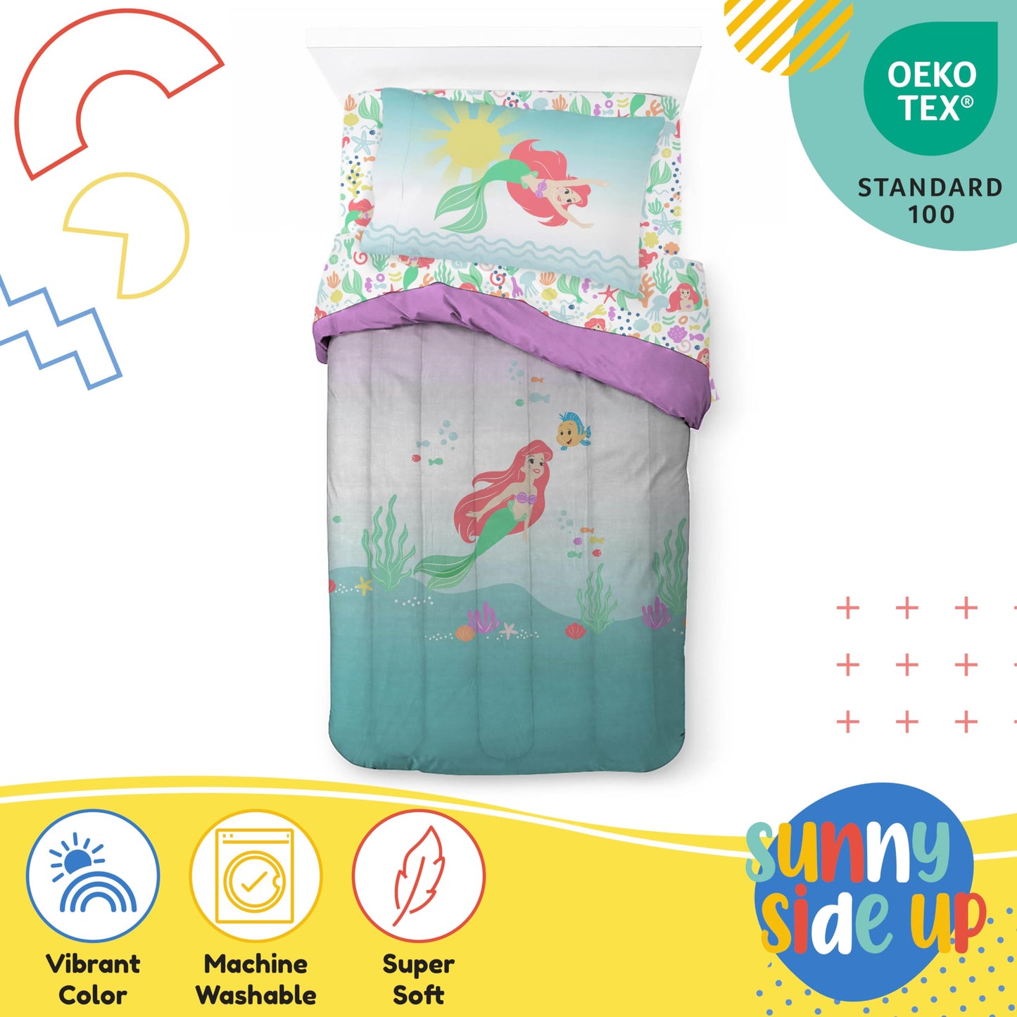 Disney The Little Mermaid Twin Comforter Set - 5 Piece Kids Bedding Includes Comforter, Sheets & Pillow Cover - Super Soft Ariel Microfiber Bed Set