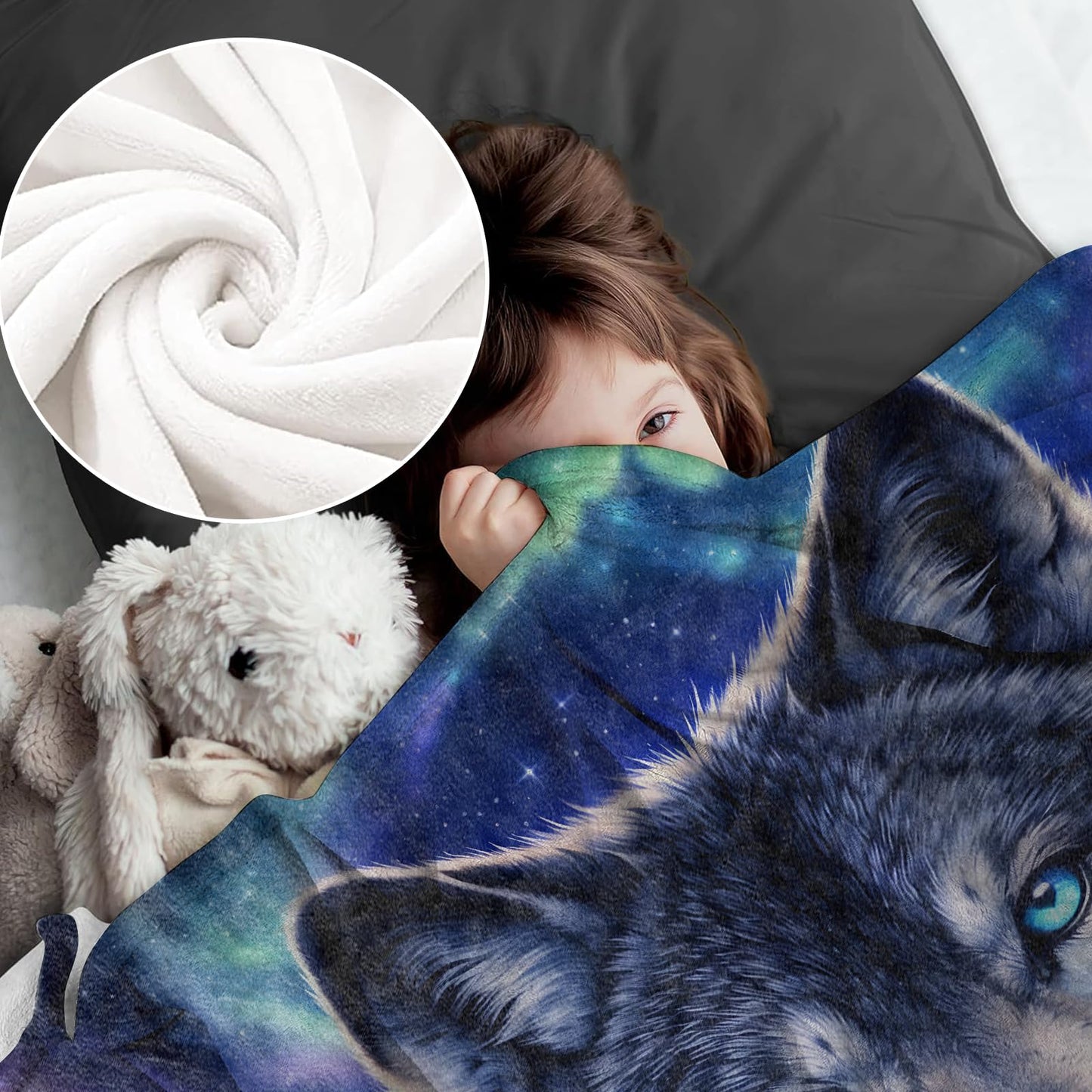 cromcu Wolf Blanket for Nature Lovers and Animal Fans, Northern Lights Wildlife Flannel Blankets, Wolf Art Gifts, Soft Warm Cozy Throws for Sofa Couch Bed Living Room Bedroom Home Decor 60" x 50"