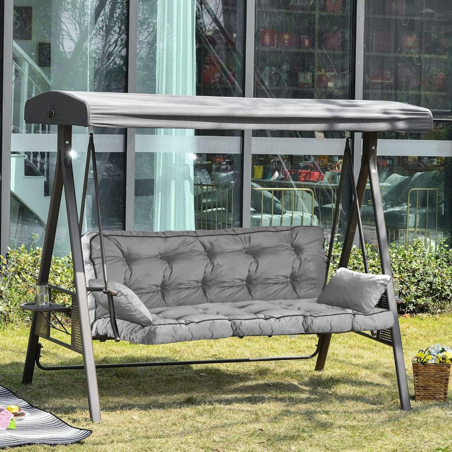 Yehotty Outdoor Swing Cushions Waterproof, Thicken Porch Swing Cushion Replacement, 55 Inch Bench Seat Cushions for Garden Furniture Pad (Gray, 40X55 inch)