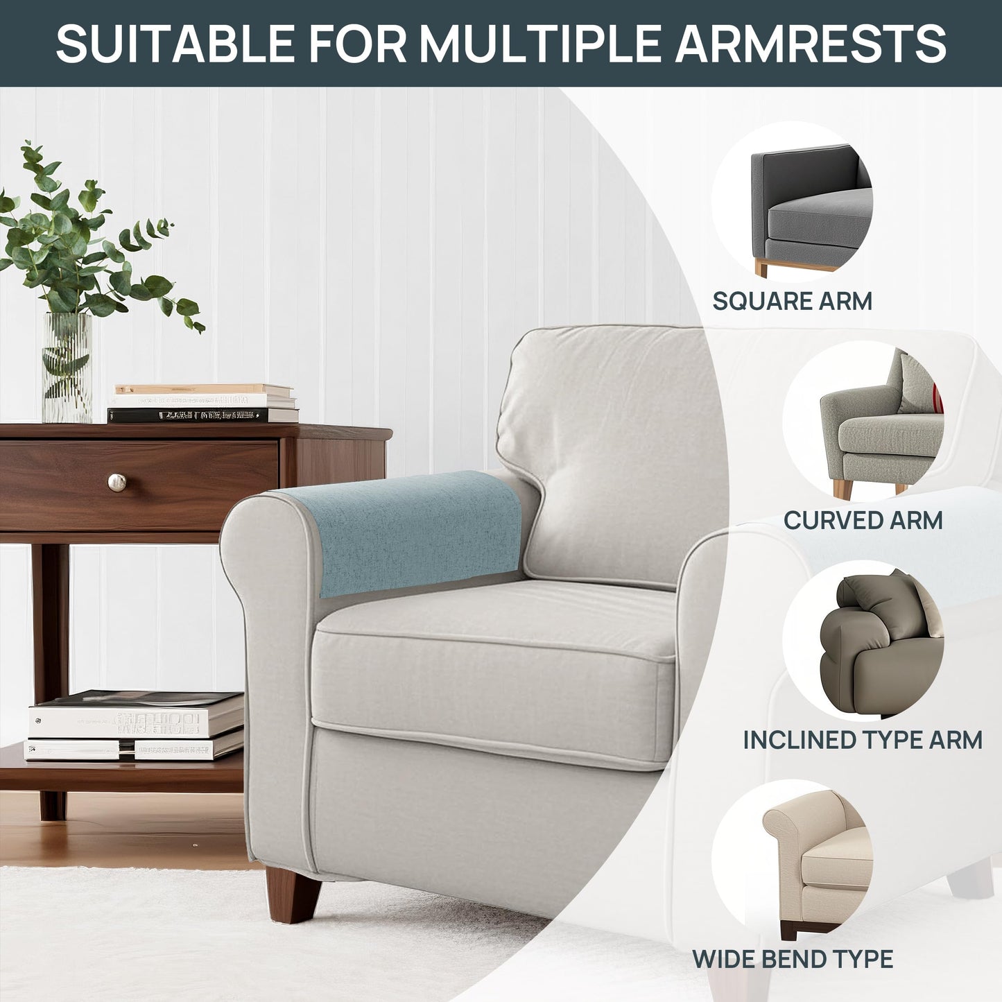 SMABU Couch Arm Covers Linen Blend Textured Sofa Arm Covers Washable Armrest Cover aganist Pet Scratch Stain Protect and Decorate Recliner Armchair 2 Pcs, W20 x L24, Dark Blue