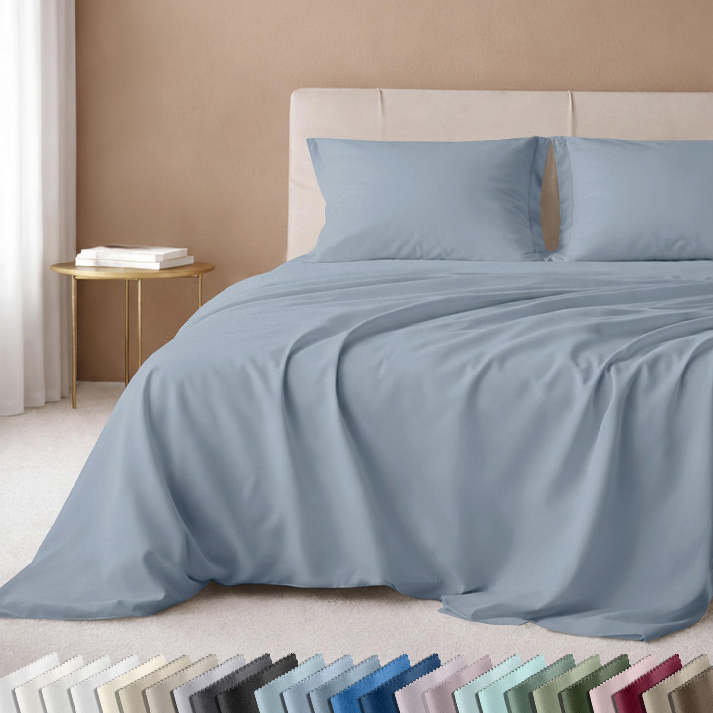 California Design Den Queen Bed Sheet Set - Luxury 600 Thread Count Sateen, 100% Cotton Sheets Queen Size Set, Deep Pockets, Soft, Crisp and Durable Bedding - Sky Blue