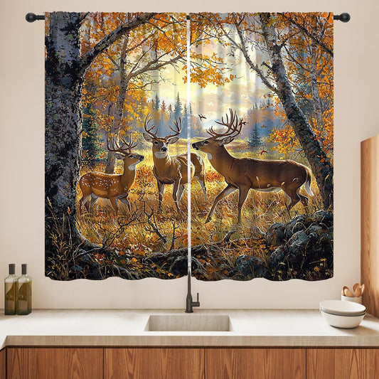 LOMADIA Wildlife Deer Blackout Curtains, Rustic Forest Hunting Farmhouse Retro Elk Pattern Drapes Home Window Treatments Curtain for Kitchen Bedroom Living Room Decor 42" W x 45" L