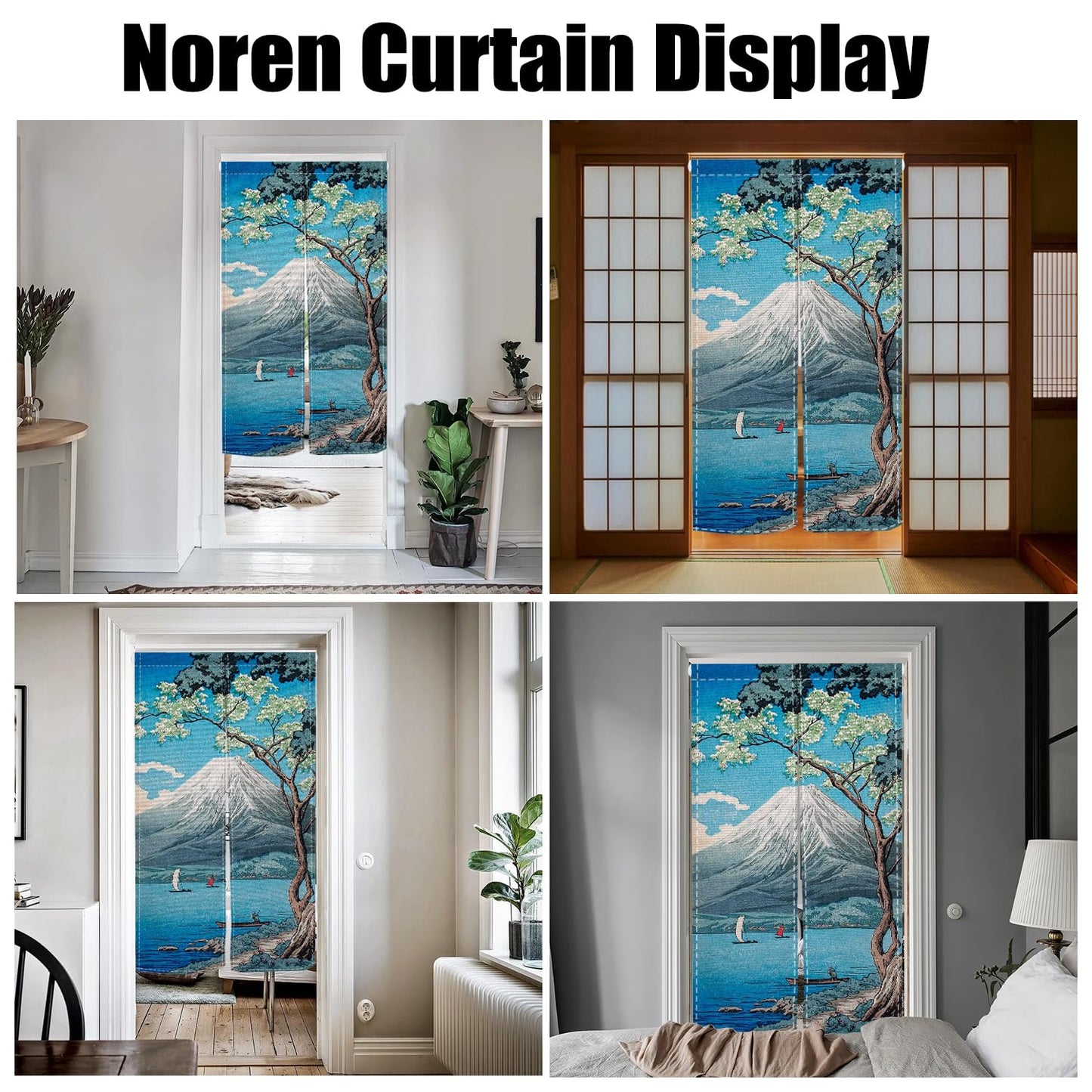 XMJJKUF Japanese Noren Doorway Curtain Long Japanese Style Door Curtain Tapestry Traditional Feng Shui Window Treatment Panel for Wall Hanging Home Divider Kitchen Decor (Blue, Mount),33.5"x 70.9"