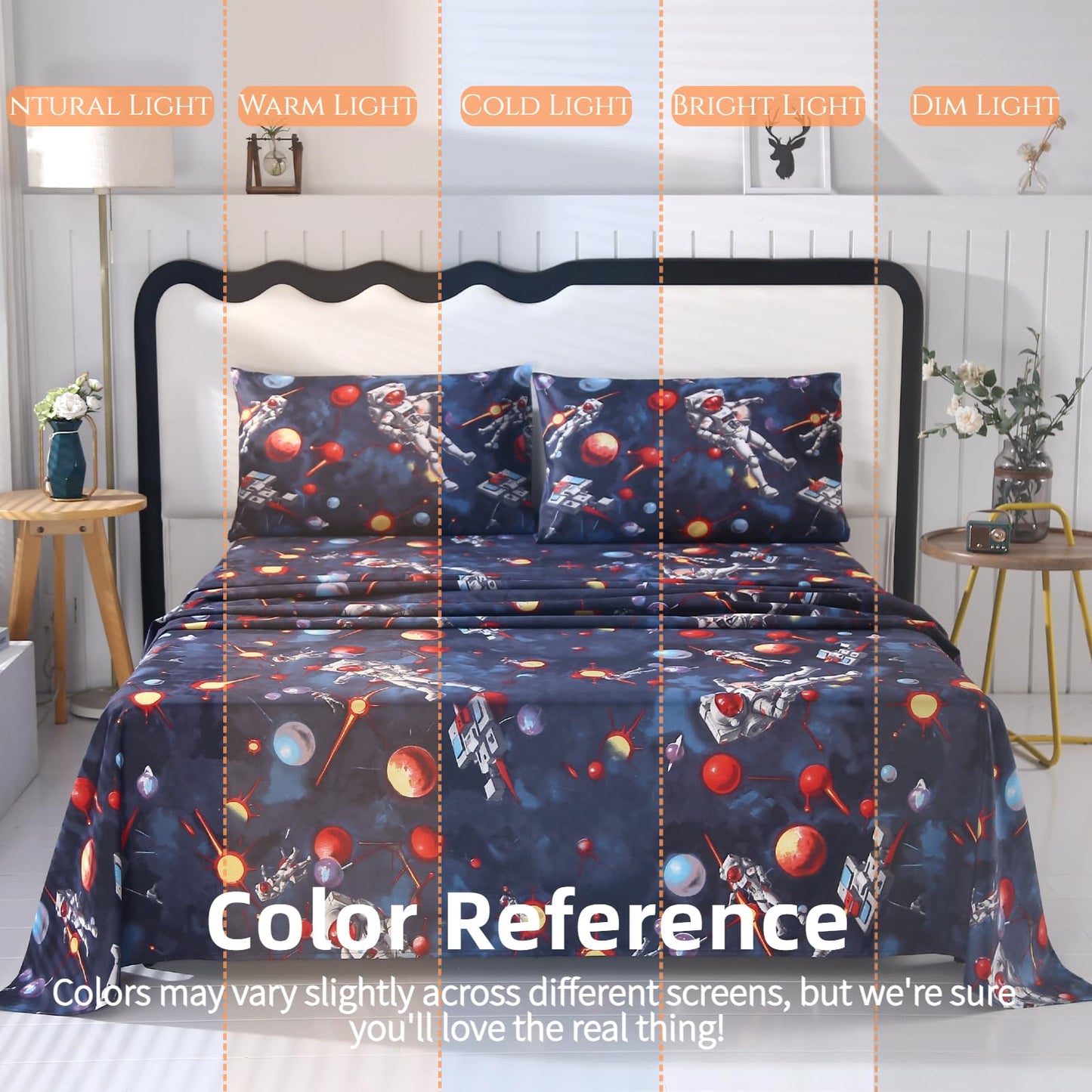 SDY 4 Pieces Space Sheets Set Full,Space Bedding with 1 Deep Pocket Fitted Sheet & 1 Top Flat Sheet & 2 Pillowcases for Kids Teens Boys Children Toddler
