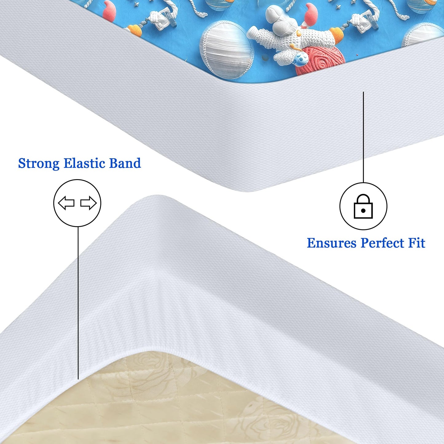 Sufdari Queen Mattress Protector,Waterproof Mattress Protector,Fitted Sheet Style Mattress Cover with 18" Deep Pocket,Washable and Comfortable-Spaceman,Queen