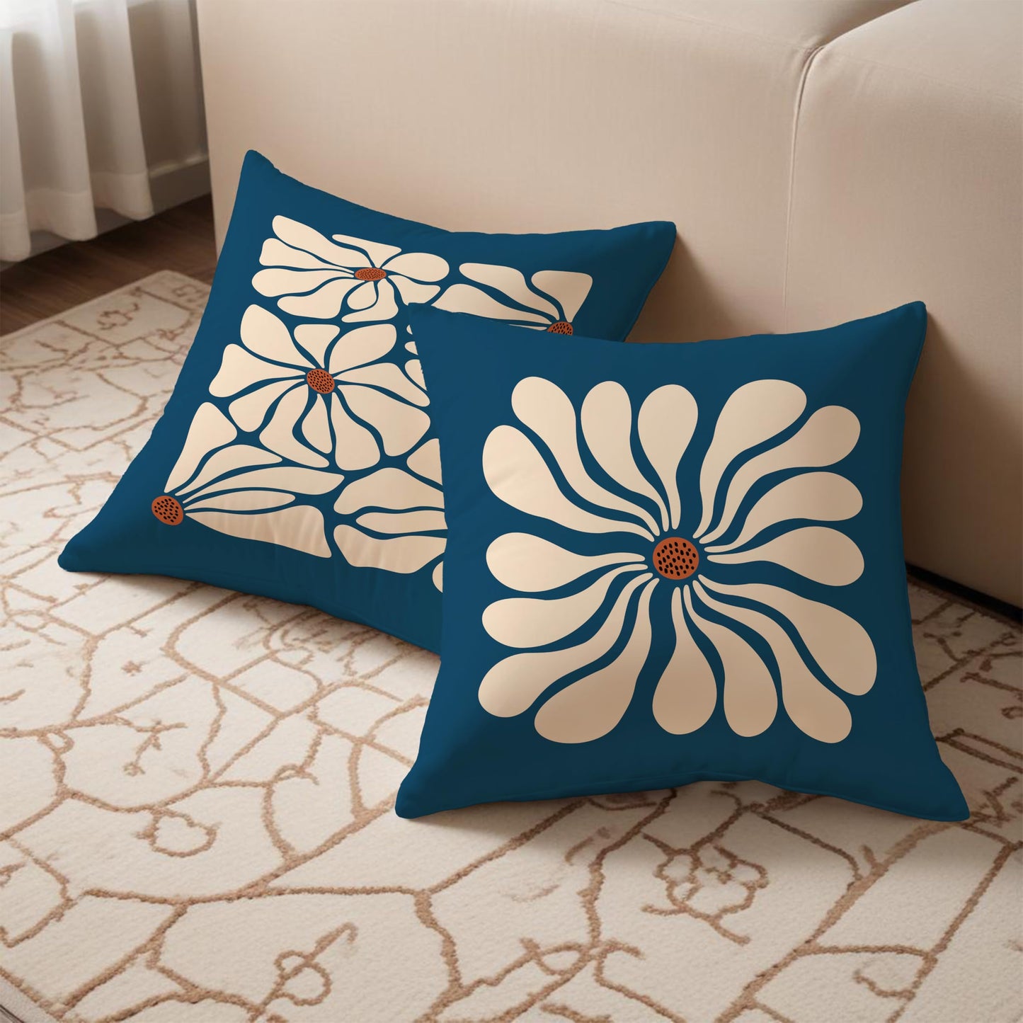 Fuasei Mid Century Modern Pillow Covers 18x18, 70 Retro Boho Hippie Beige Flower Decorative Pillow Covers for Bedroom Living Room Decor, Eclectic Pillow Covers, Mid Century Modern Decor, Set of 2