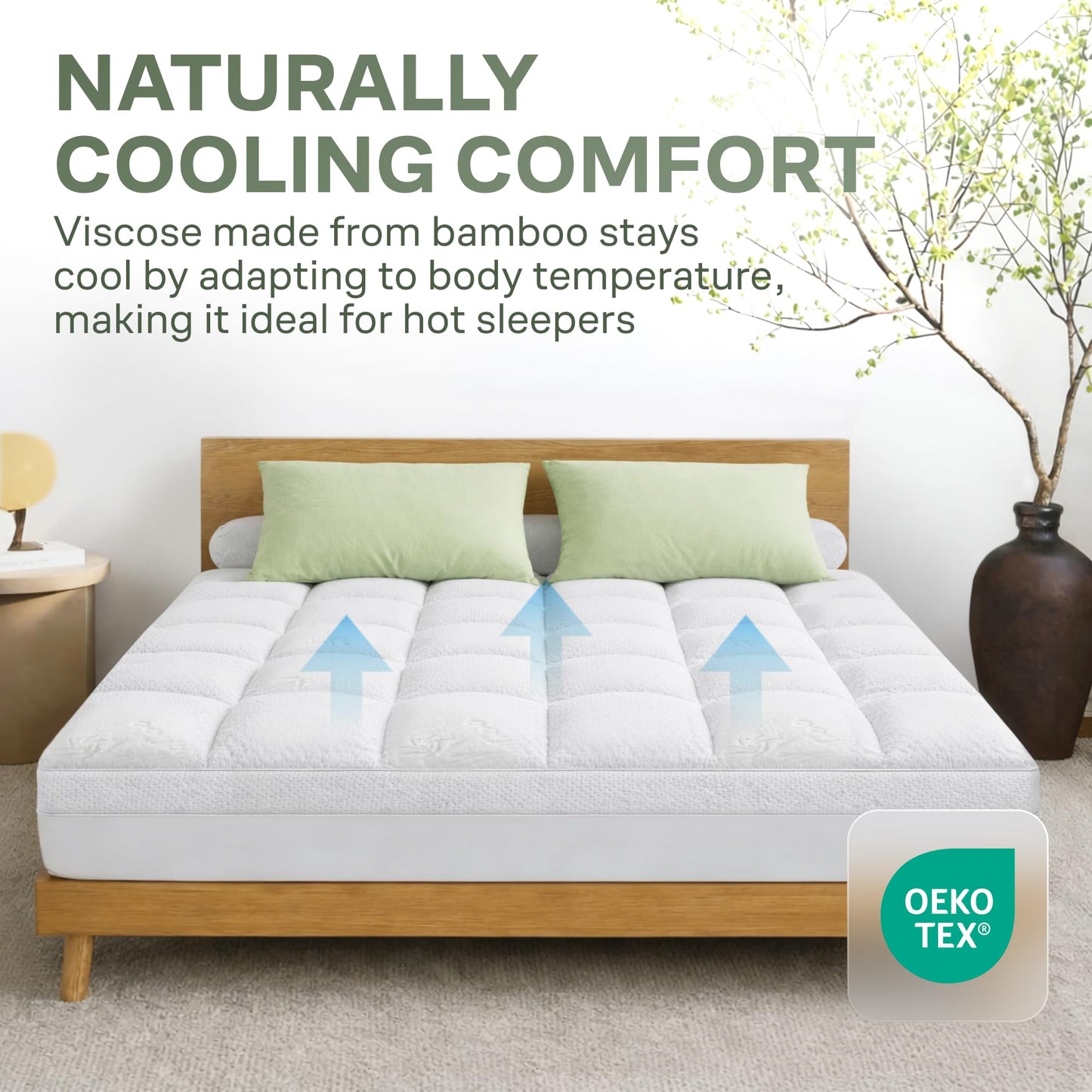 Extra-Thick Twin Size Mattress Topper - Ultra Plush & Soft Viscose Derived from Bamboo Mattress Pad, Naturally Cooling & Perfect for Full Body Support, Snow White