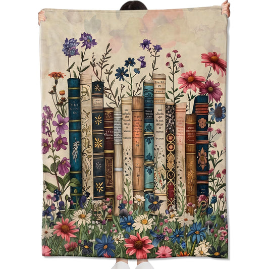 amepay Vintage Book Blanket Gifts for Kids Girls Women,Retro Readers and Floral Throw Blankets,Soft Comfy Lightweight for Room Couch Bed Modern Reading Decor,Literary Lover 60x50in