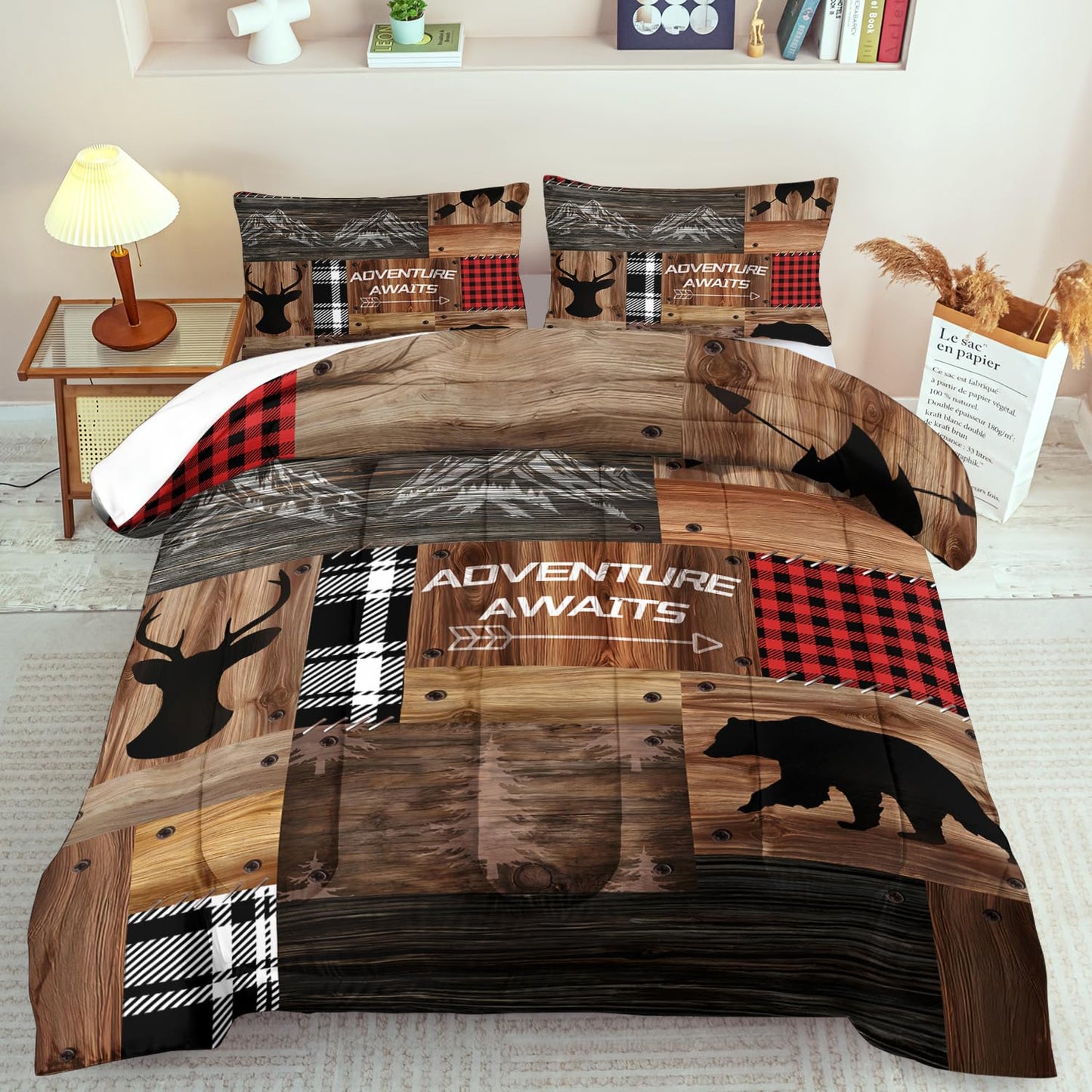 llyxsesty Hunting Comforter Set King for Boys Bear and Deer Bedding Set Boys Hunter Camo Comforter King Quilt Hunter Bedroom Decor Animal Bedding Wild Animal Bed Decor