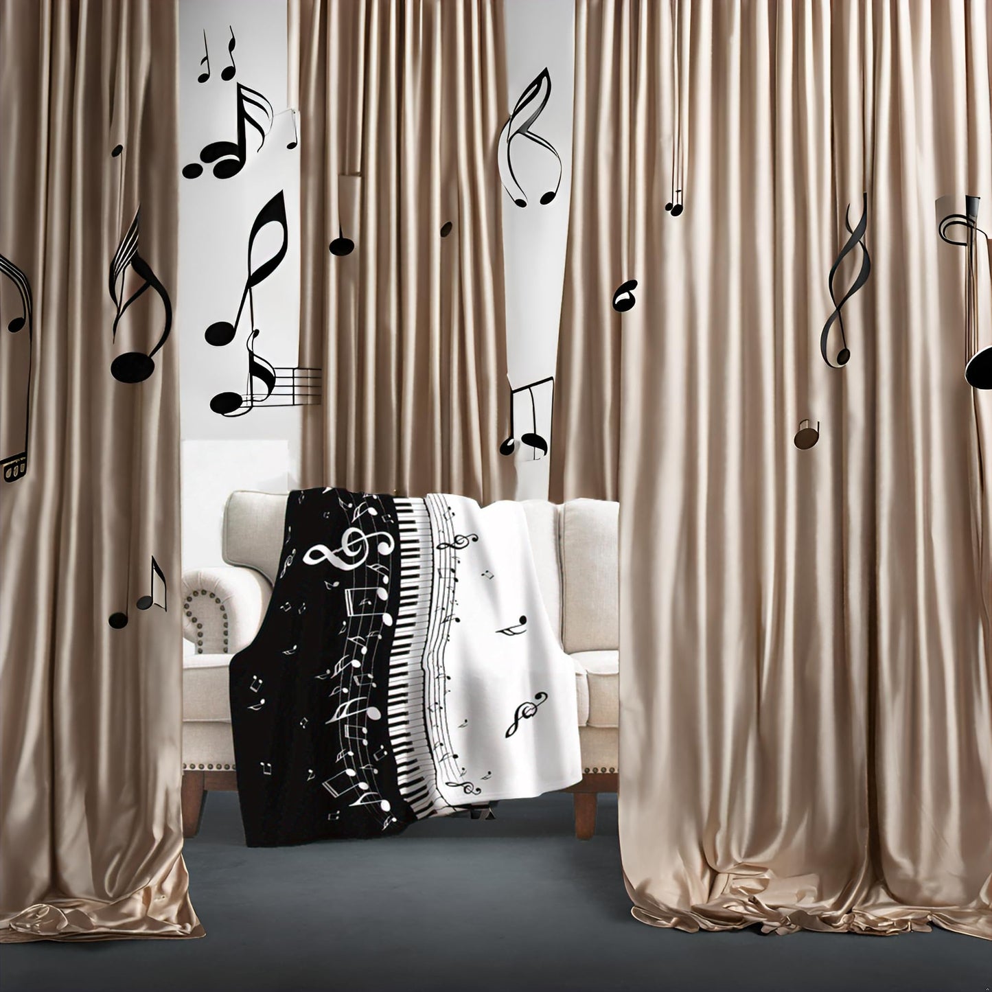 Levens Music Blanket Gifts for Women Girls Men 60"x50", Abstract Piano Music Note Decoration for Home Bedroom Living Room Chair Sofa, Soft Comfortable Lightweight Throw Blankets Black