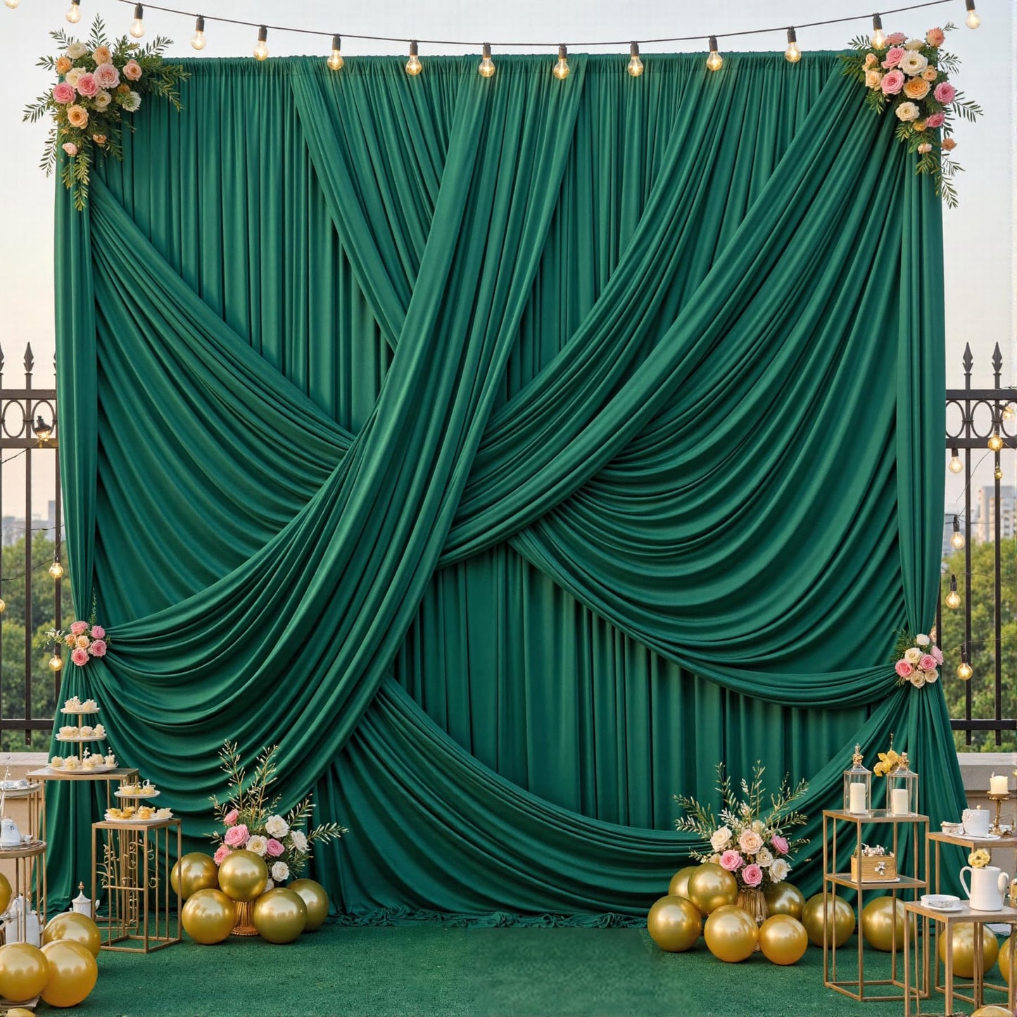 10ft×12ft Forest Green Backdrop Curtains for Wedding Parties, 2 Panels Wrinkle Free Polyester Photo Backdrop Drapes Back Drop Cloth for Birthday Photography Background