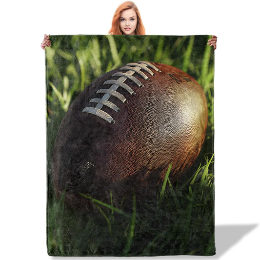 Plistiz Football Fanatic Throw Blanket 40"x50", Vintage Football Theme Blankets for Living Room Couch, Home Decor, Soft Flannel Football Gifts for Adults and Women