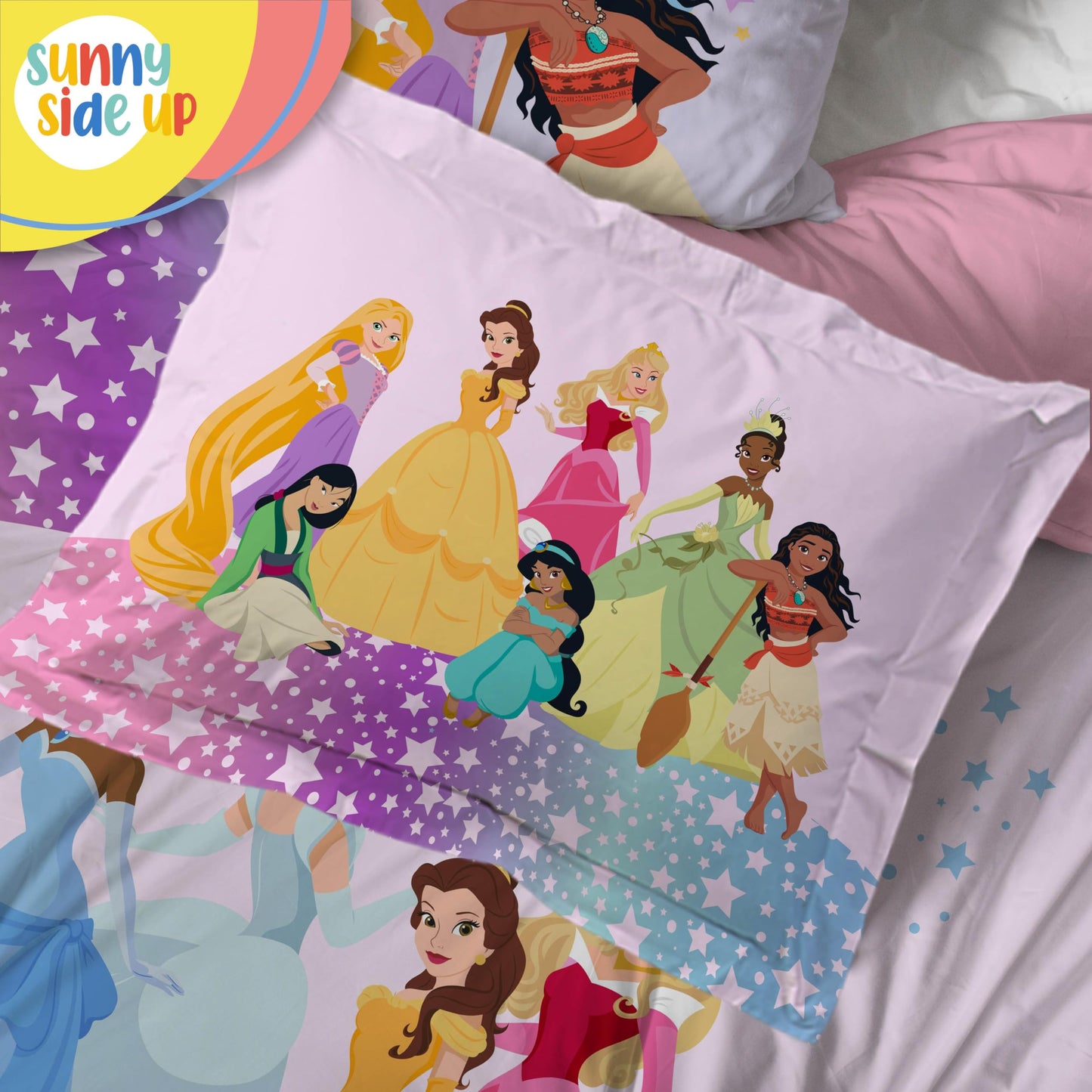 Disney Princess Twin Comforter Set - 5 Piece Kids Bedding Includes Comforter, Sheets & Pillow Cover - Super Soft Rainbow Stars Microfiber Bed Set