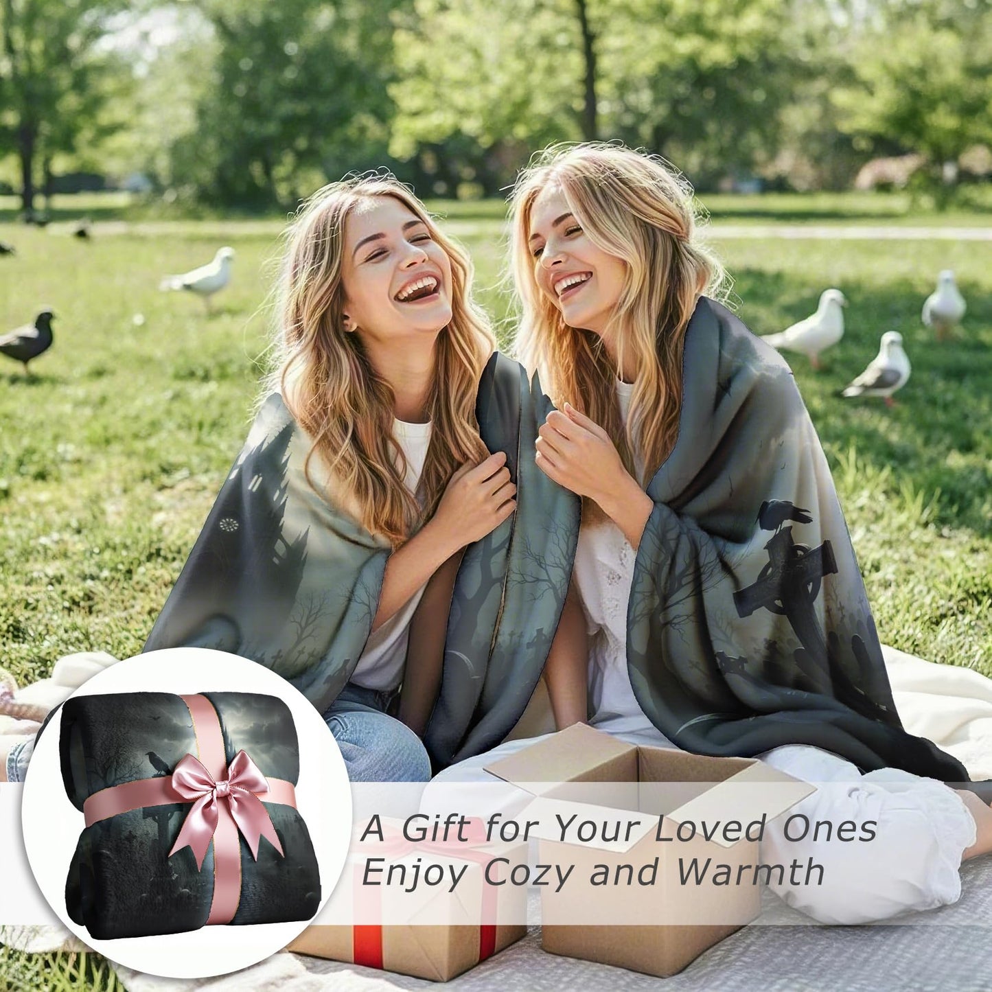 GEDAEUBA Halloween Blanket Soft - Gothic Crow Bat Castle Grave Fleece Blanket Full Size, Soft Cozy Blankets & Throws for Couch, Bed, and Sofa, 84x90 inches