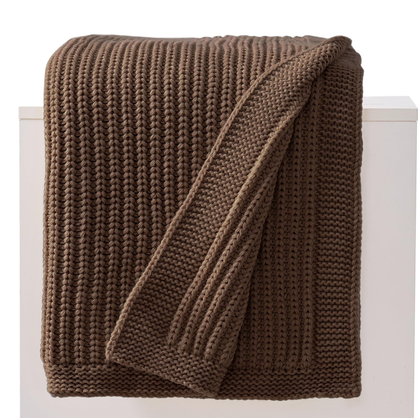 Chunky Knit Brown Throw Blanket for Couch Soft Cozy Thick Knitted Blanket for Sofa Bed, Breathable All-Season Cute Decorative Throw for Living Room, 50"x60",Dark Brown