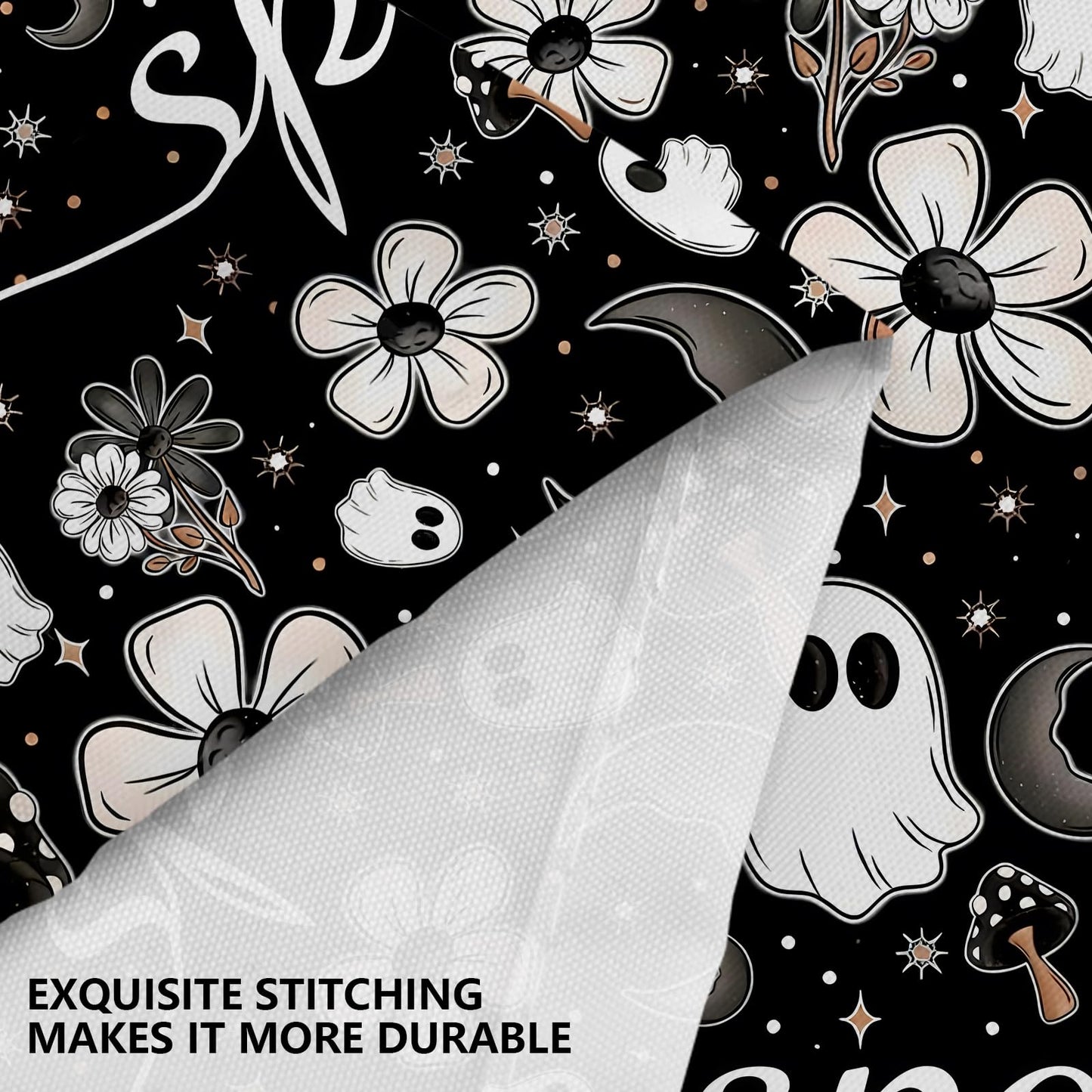 FAMTUDE Floral Halloween Shower Curtain,Black Spooky Cute Funny Ghost Boo Shower Curtains for Bathroom,Waterproof Home Decor with 12 Hooks,72 X 72 Inches