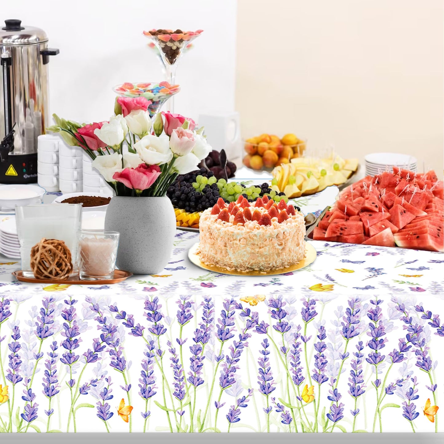 CC HOME 1Pc Purple Lavender Party Plastic Tablecloth 54 x 87 Inch Long Table Cover, Spring Butterfly Party Tablecover for Lavender Flower Kids Baby Shower Birthday Dinner Picnic Kitchen Event