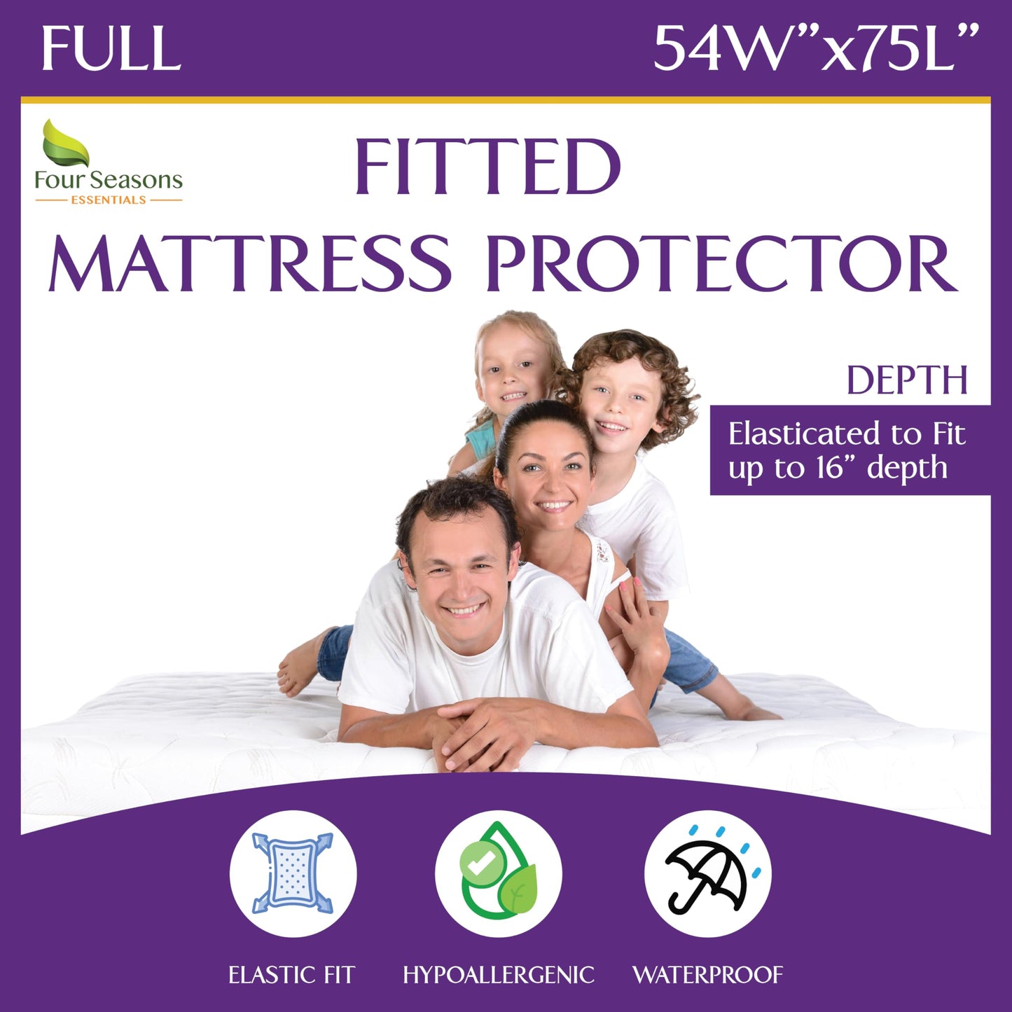 Full Size Waterproof Mattress Protector - Fitted Sheet Style - Hypoallergenic Premium Quality Cover Protects Against Dust