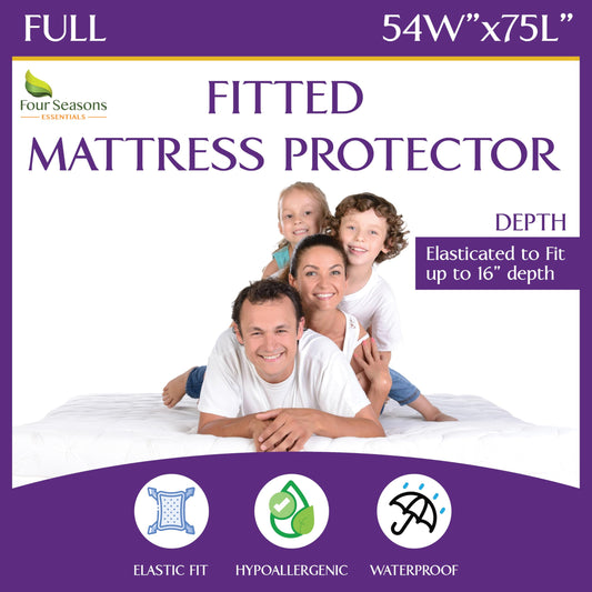 Full Size Waterproof Mattress Protector - Fitted Sheet Style - Hypoallergenic Premium Quality Cover Protects Against Dust