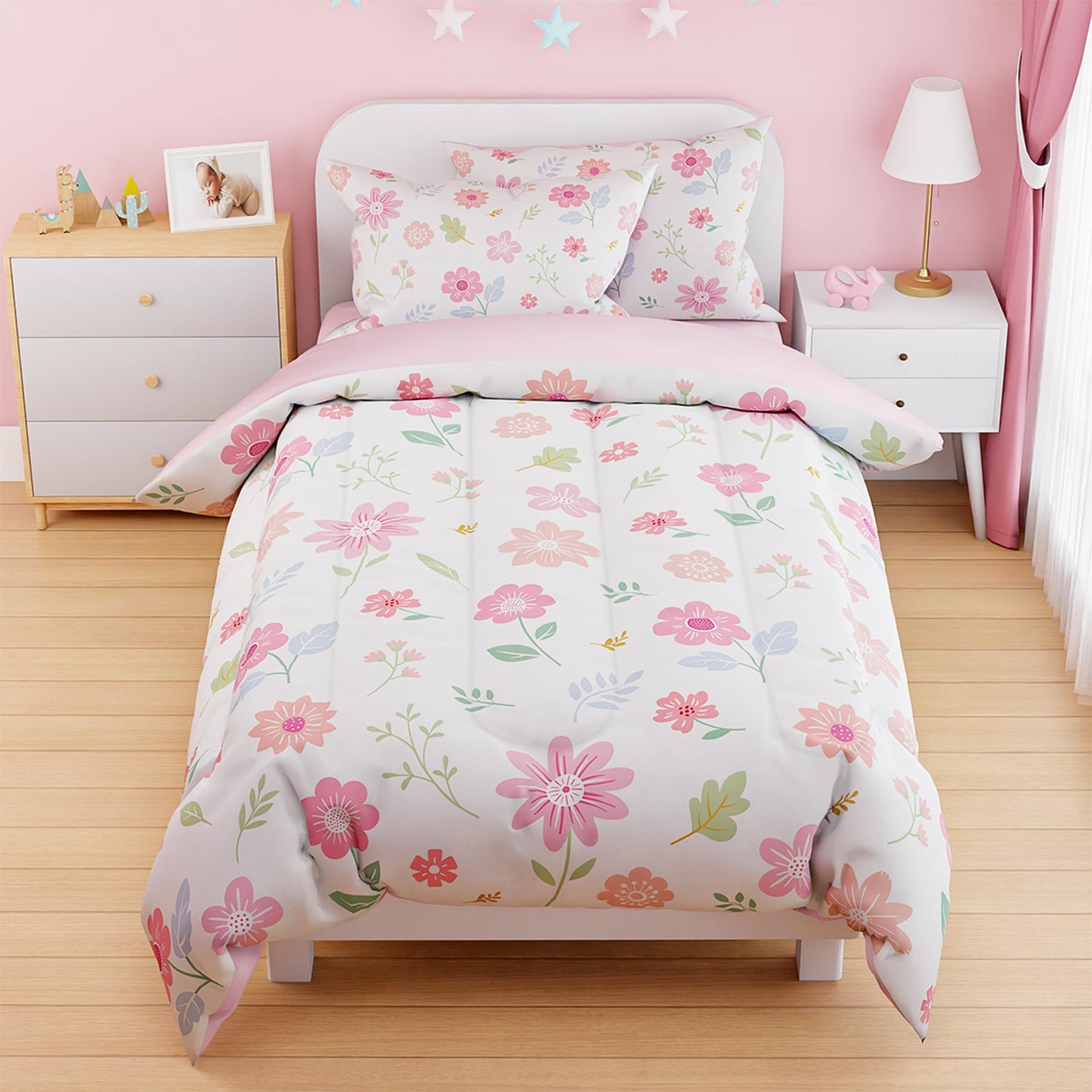 SANDJEST Floral Duvet Cover Sets Full Size for Kids Girls, Incude 1 Polyester Comforter Cover 80x90 Inches and 2 Pillowcases 20x26 Inches, Comforter Not Included, Gift for Christmas Birthday