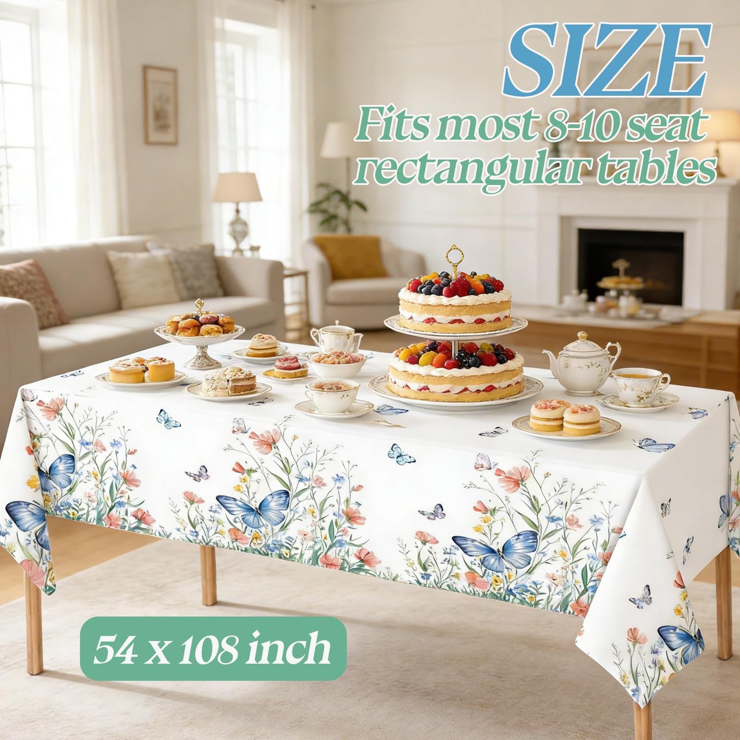 HFBOBP 2 Pack Spring Floral Tablecloth Party Decorations, 54 x 108 Inch Disposable Wildflower Butterfly Plastic Table Cover Wildflower Table Cloth for Birthday, Wedding, Tea Party Decor