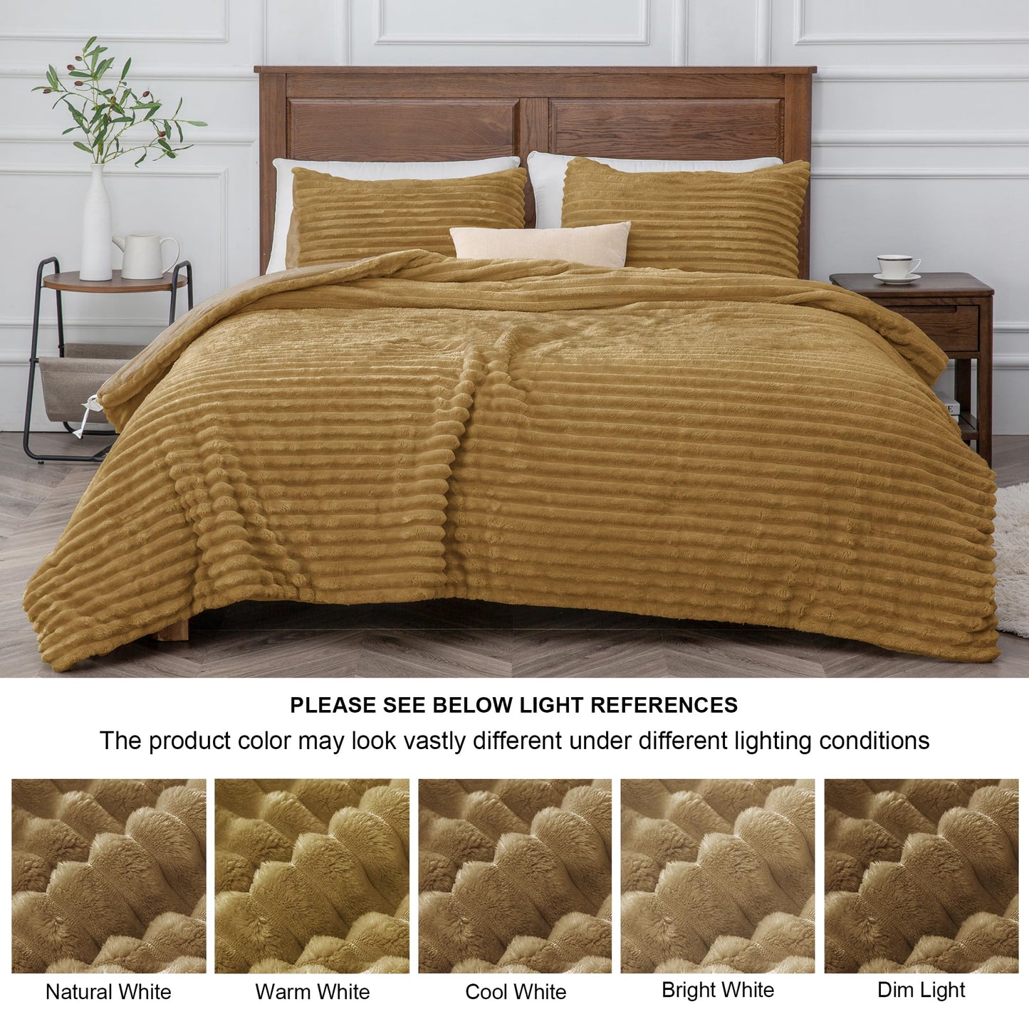 BEDELITE Fleece Queen Comforter Set -Super Soft & Warm Fluffy Brown Bedding, Luxury Fuzzy Heavy Bed Set for All Season with 2 Pillow Cases