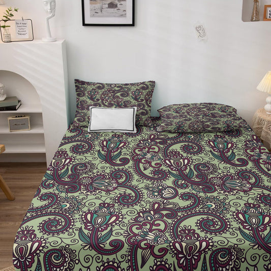 NOGAWA Paisley Sheets Full, Boho Bed Sheets, Bohemian Bedding Sheets, Soft Microfiber Deep Pocket Fitted Sheet & Flat Sheet & 2 Pillowcases