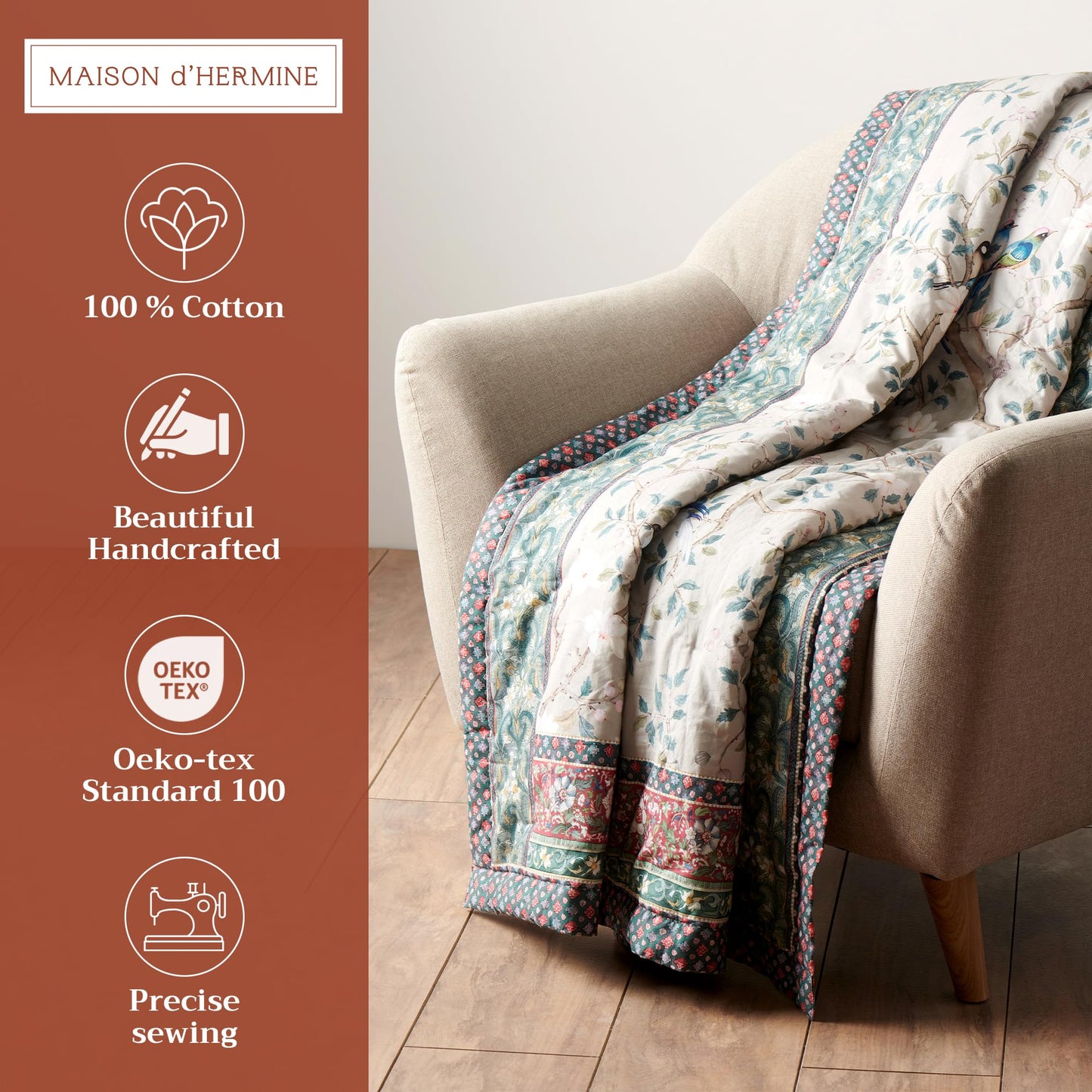 Maison d' Hermine Throw Blanket for Couch Lightweight Soft Warm Breathable Cotton Throw Blankets for Bed Girls Boys Women Men Gifts Sofa Travel Living Room Spring Summer (Osaka, 60" X 80")