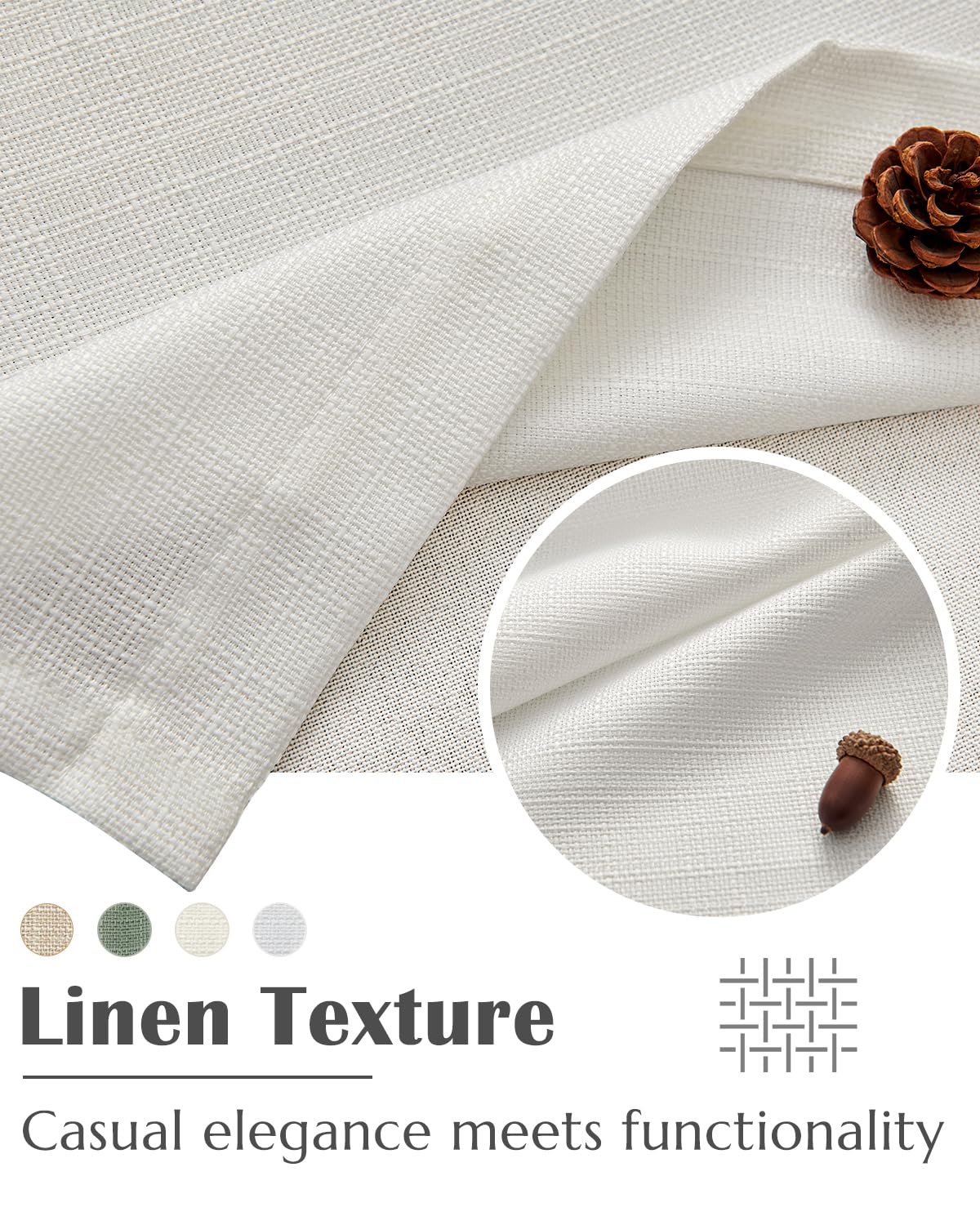 jinchan Faux Linen Valance Kitchen Curtain Light Filter Double Layer 18in