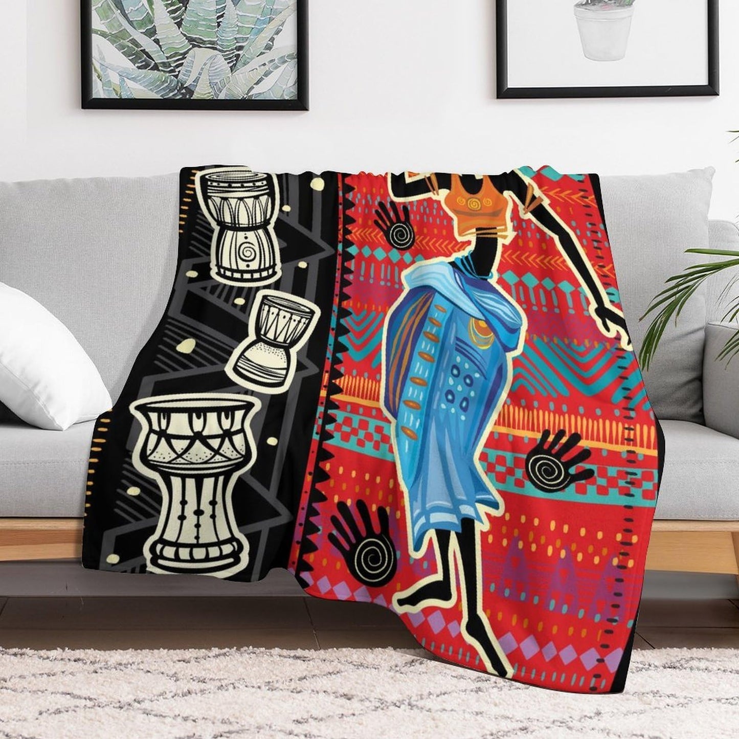 ZhiRain African Throw Blanket Black Woman Ancient Tribal Ethnic Bohemian Blanket for Sofa Bed Couch Chair Or Dorm 50"x60"