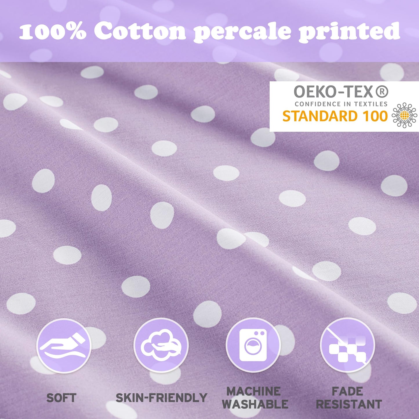 Intelligent Design Purple Twin Size Sheet Sets Kids Polka Dot Sheets for Girls 100% Cotton Percale Soft Flat and Fitted Sheet, Pillowcase, Breathable All Season Bed Set, Fits up to 14" Mattress